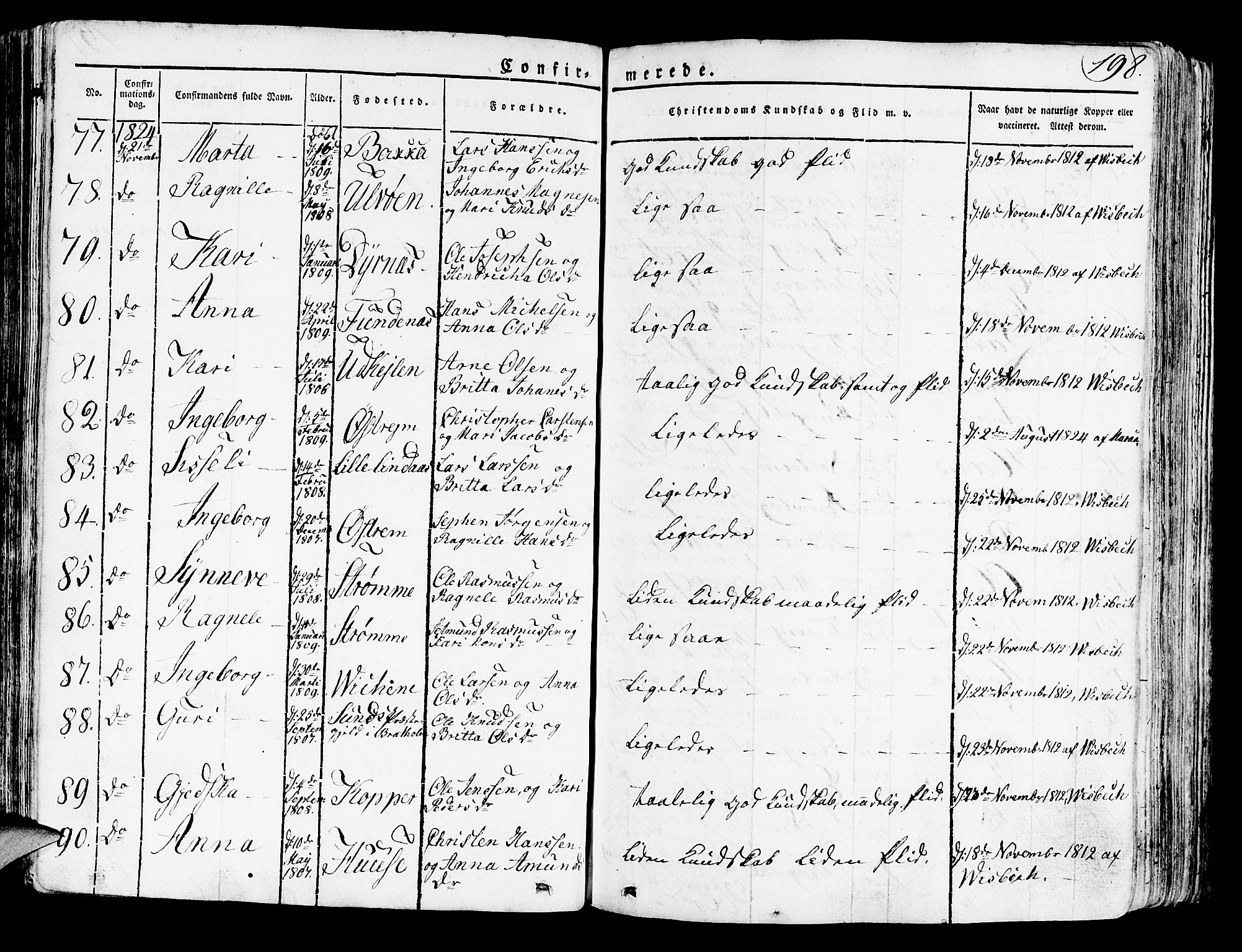 Lindås Sokneprestembete, AV/SAB-A-76701/H/Haa/Haaa/L0008: Parish register (official) no. A 8, 1823-1836, p. 198