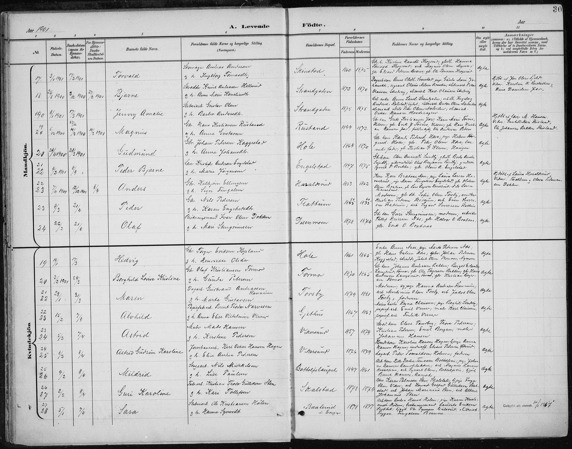 Modum kirkebøker, AV/SAKO-A-234/F/Fa/L0013: Parish register (official) no. 13, 1899-1907, p. 30