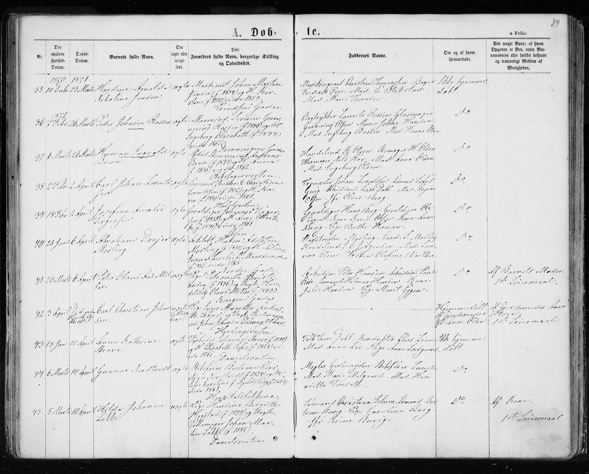 Ministerialprotokoller, klokkerbøker og fødselsregistre - Sør-Trøndelag, AV/SAT-A-1456/601/L0054: Parish register (official) no. 601A22, 1866-1877, p. 89