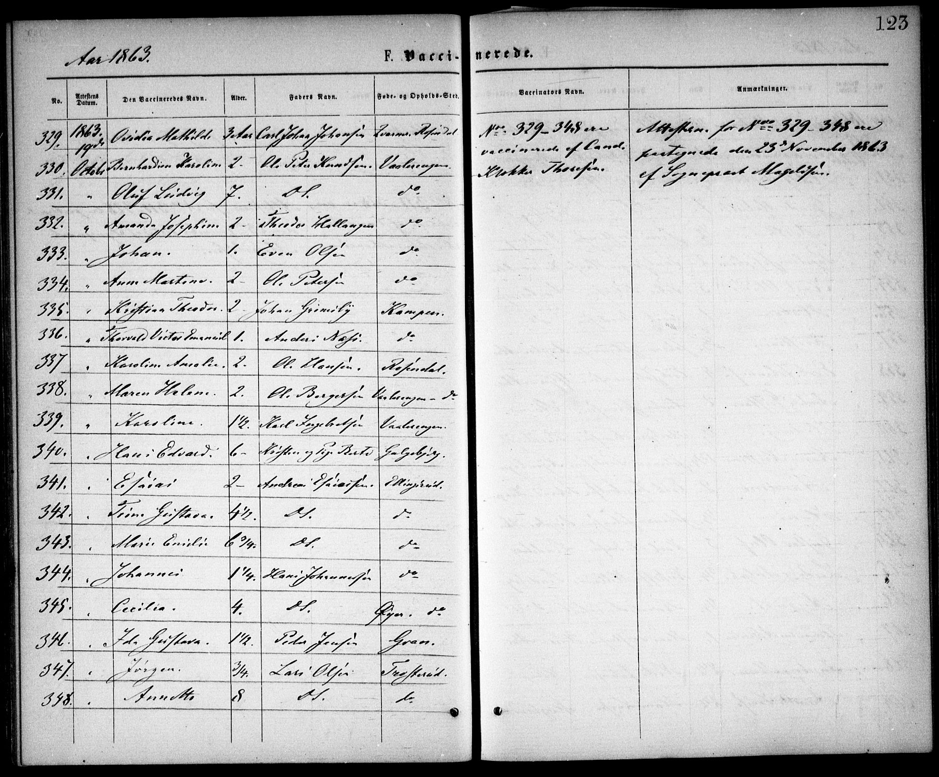 Østre Aker prestekontor Kirkebøker, AV/SAO-A-10840/F/Fa/L0002: Parish register (official) no. I 2, 1861-1878, p. 123