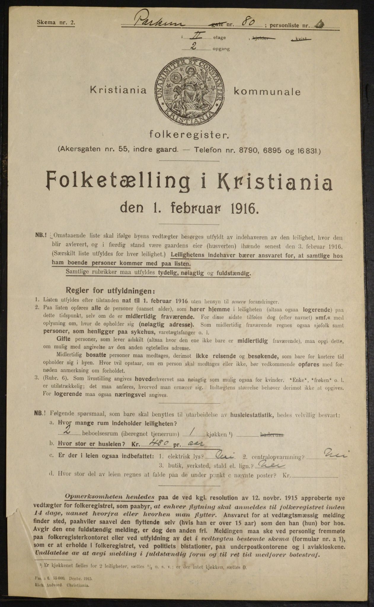 OBA, Municipal Census 1916 for Kristiania, 1916, p. 80456