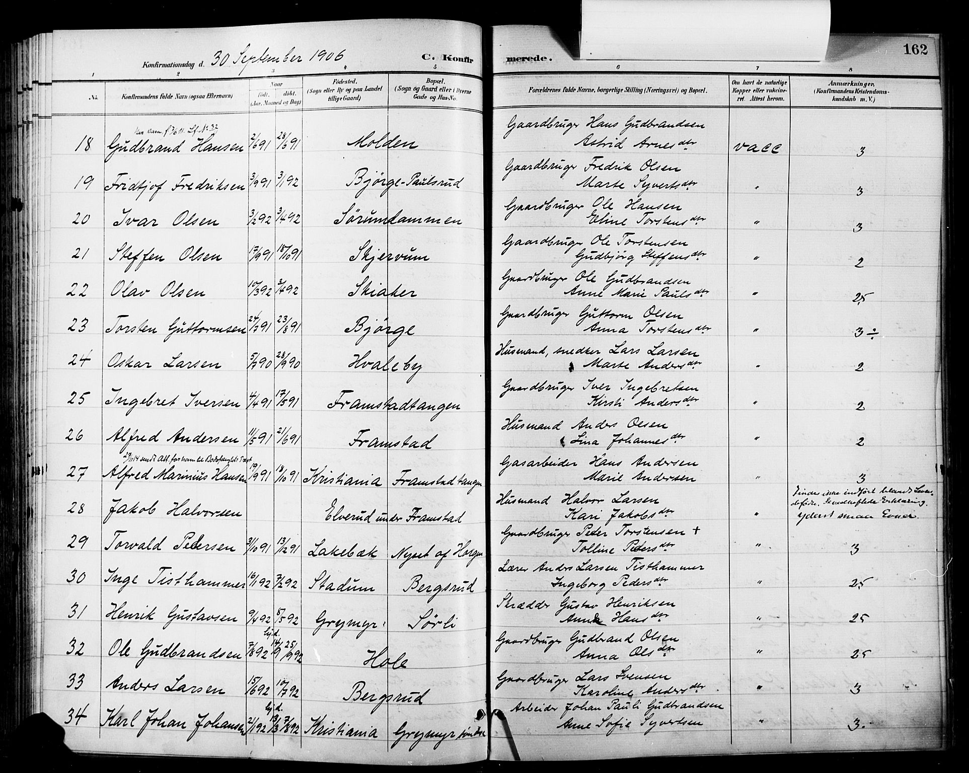 Gran prestekontor, SAH/PREST-112/H/Ha/Haa/L0019: Parish register (official) no. 19, 1898-1907, p. 162