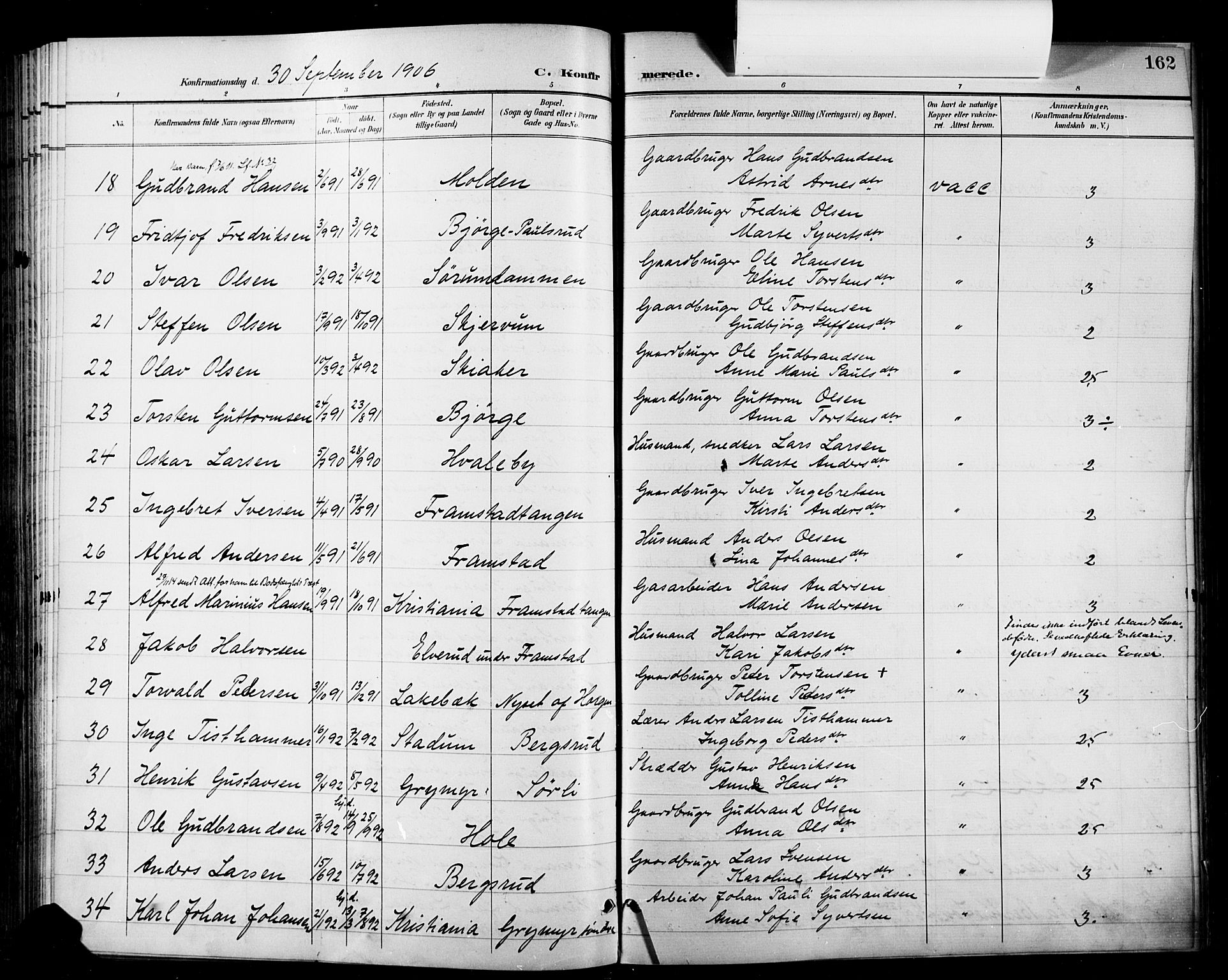 Gran prestekontor, AV/SAH-PREST-112/H/Ha/Haa/L0019: Parish register (official) no. 19, 1898-1907, p. 162