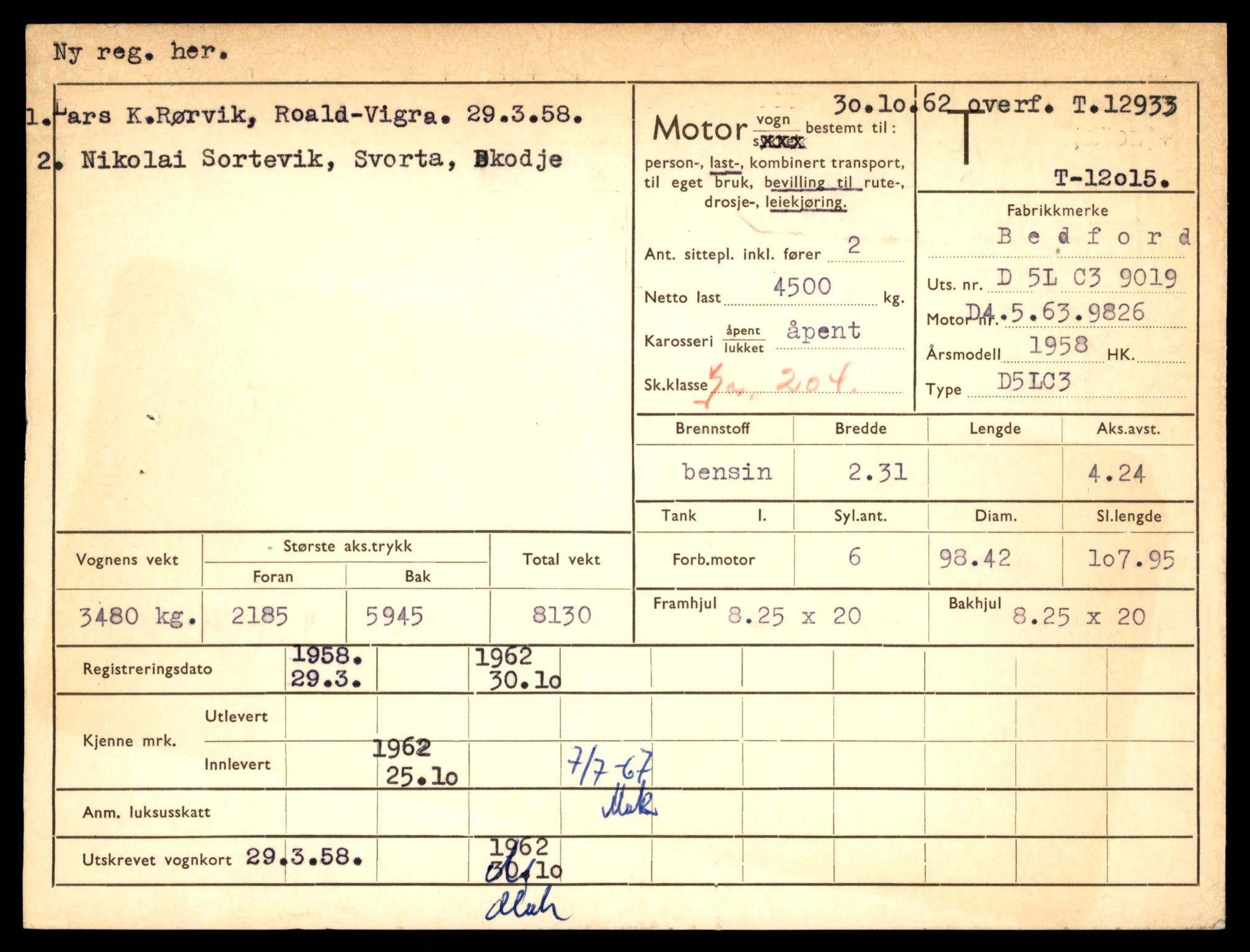 Møre og Romsdal vegkontor - Ålesund trafikkstasjon, SAT/A-4099/F/Fe/L0036: Registreringskort for kjøretøy T 12831 - T 13030, 1927-1998, p. 1585