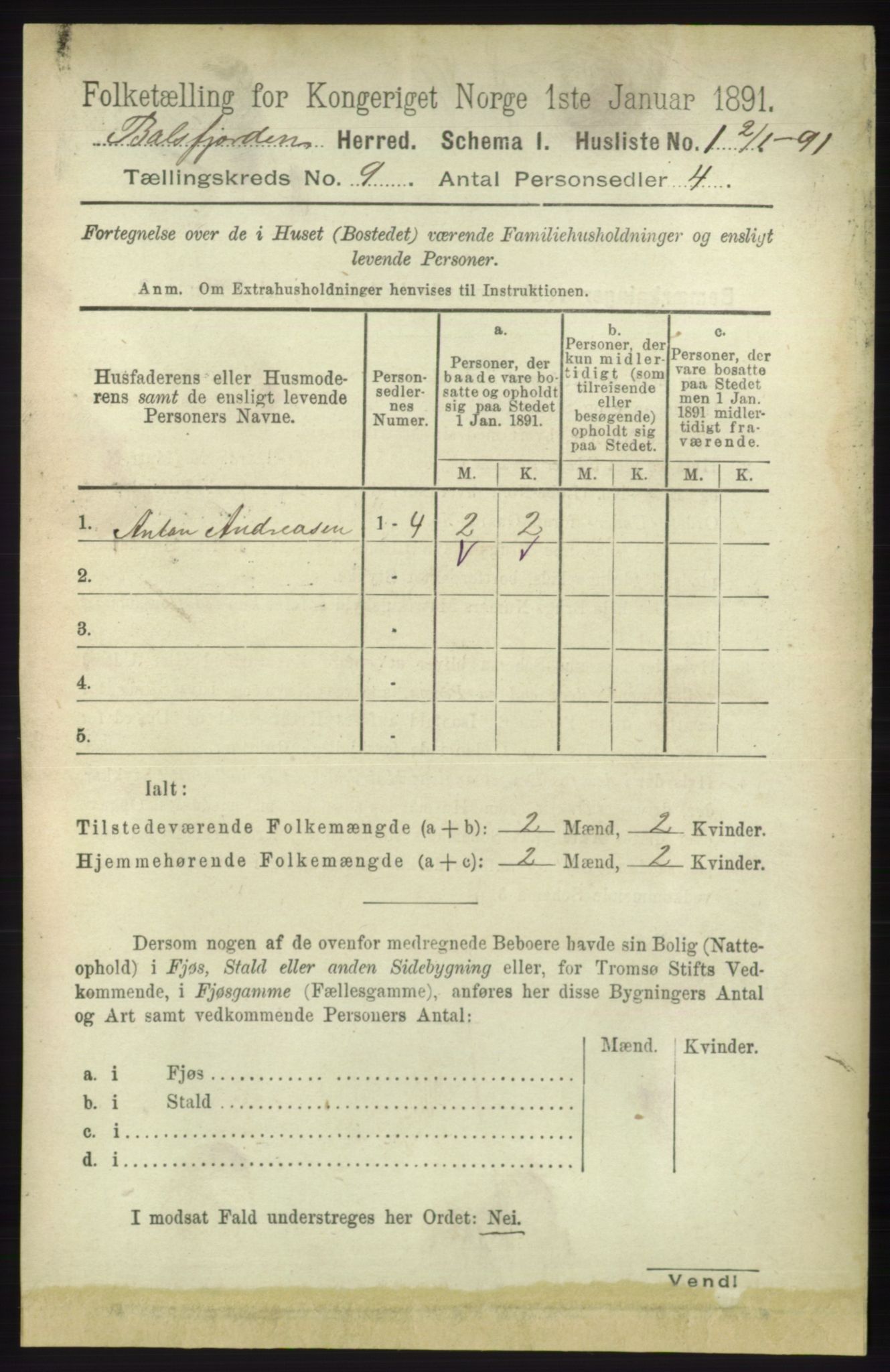 RA, 1891 census for 1933 Balsfjord, 1891, p. 3078