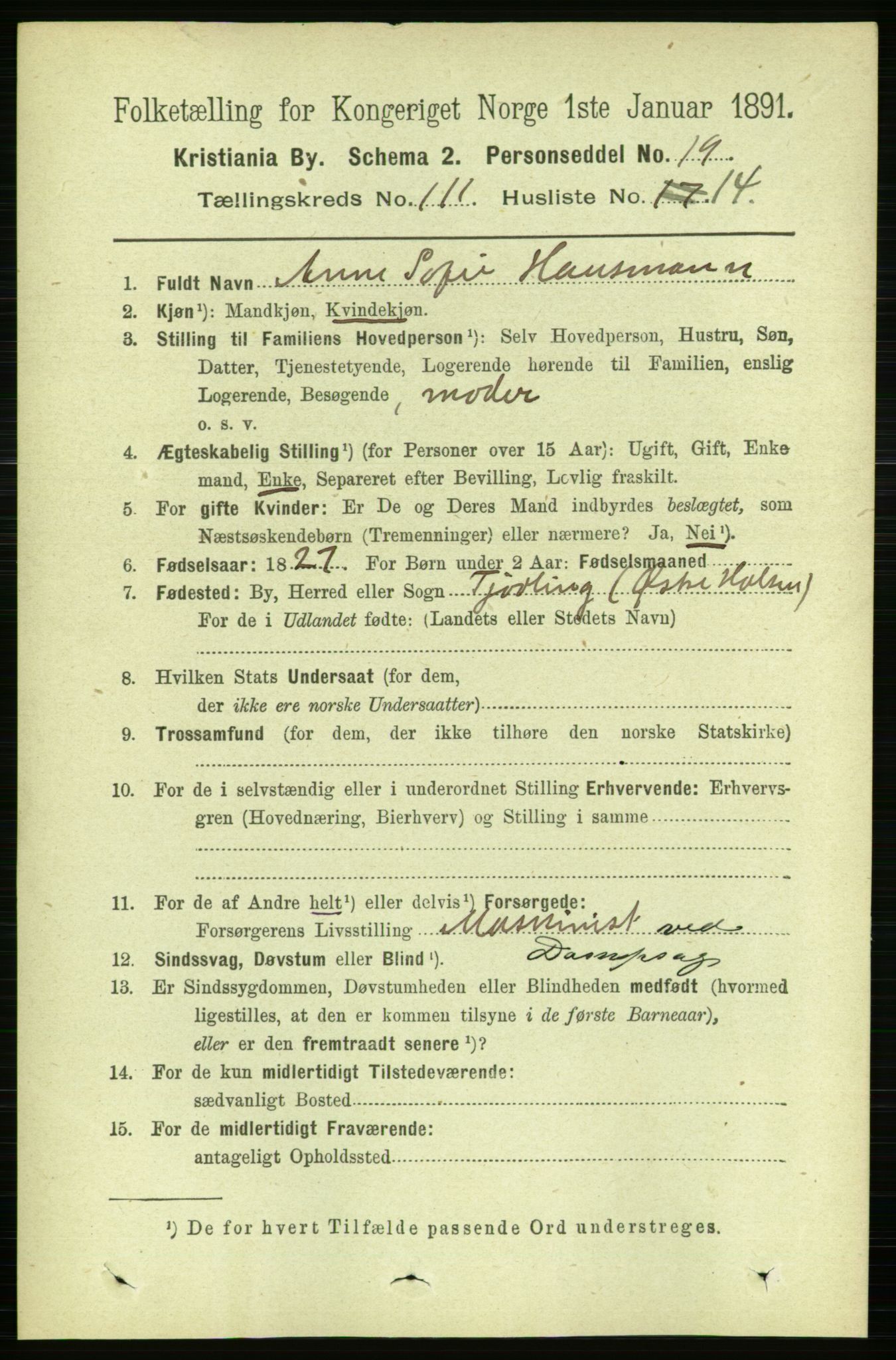RA, 1891 census for 0301 Kristiania, 1891, p. 58291