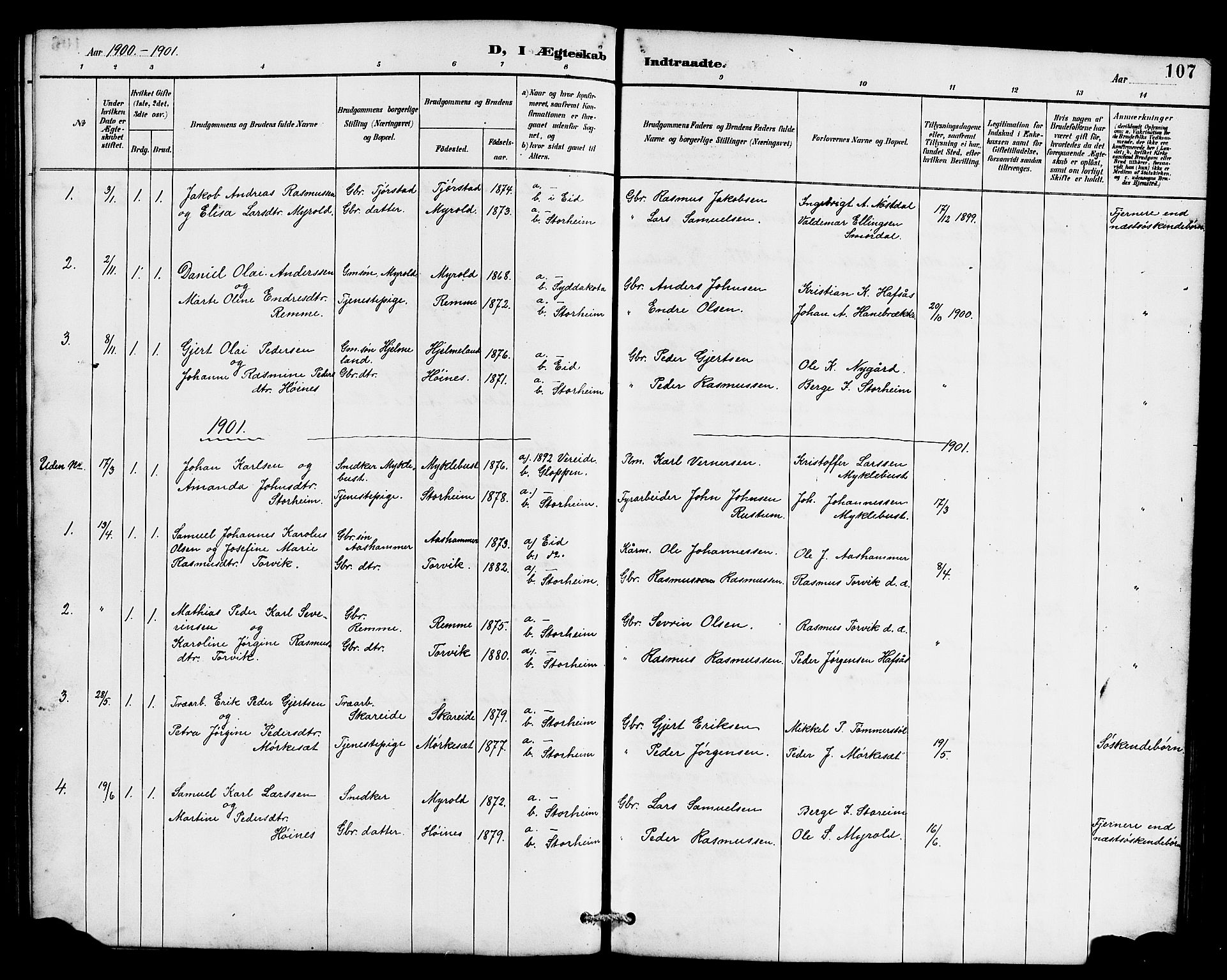 Eid sokneprestembete, AV/SAB-A-82301/H/Hab/Habc/L0002: Parish register (copy) no. C 2, 1887-1906, p. 107