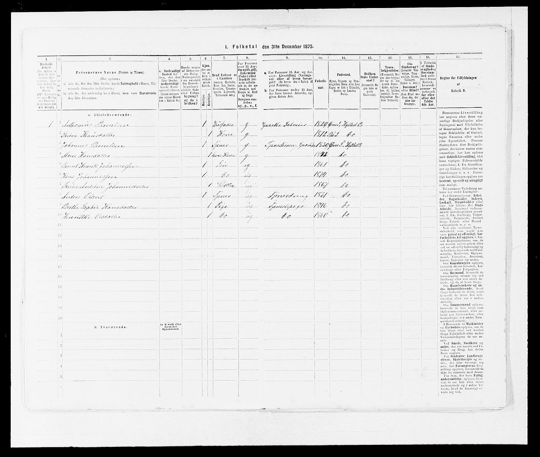 SAB, 1875 census for 1413P Hyllestad, 1875, p. 245