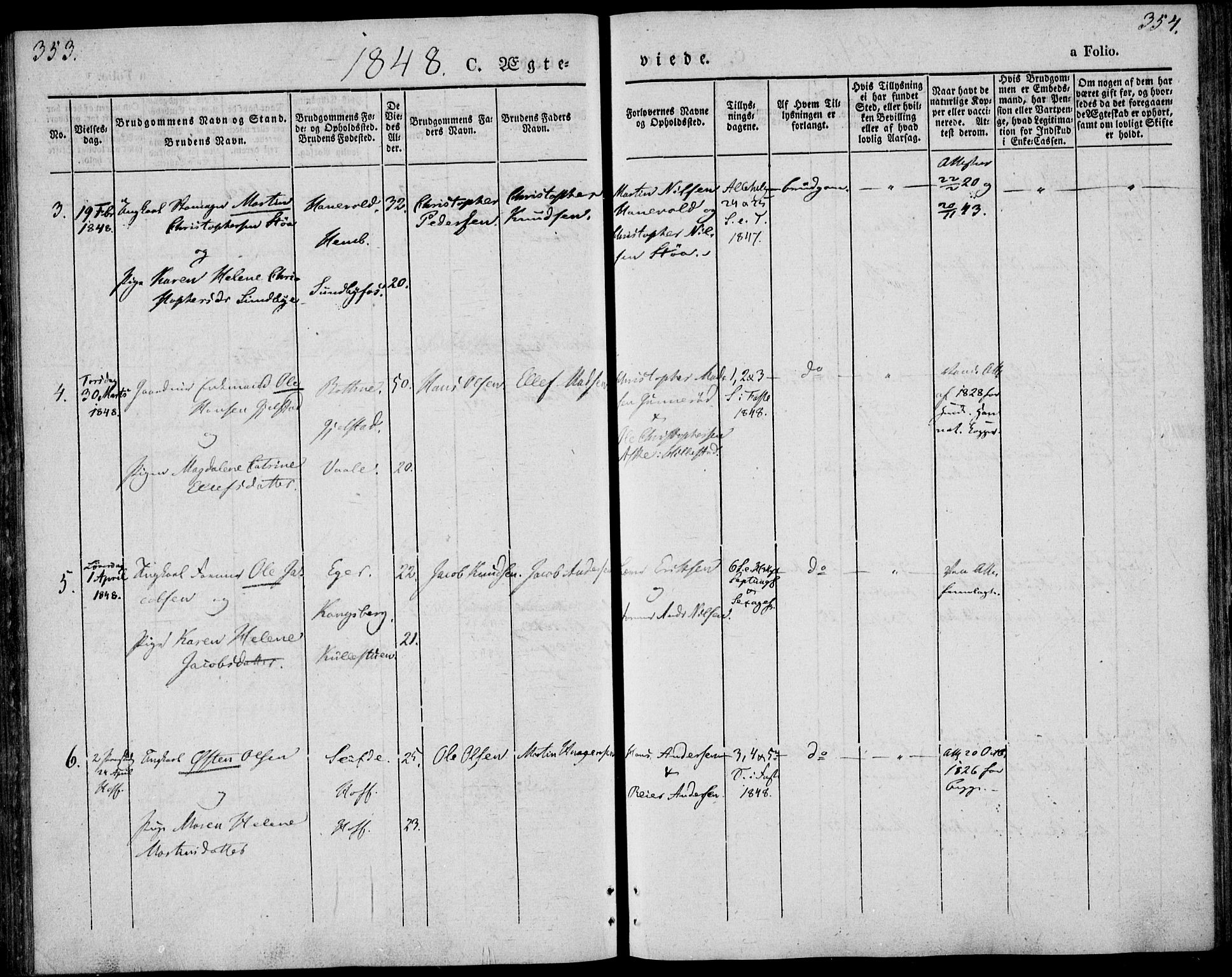 Hof kirkebøker, AV/SAKO-A-64/F/Fa/L0005: Parish register (official) no. I 5, 1844-1851, p. 353-354