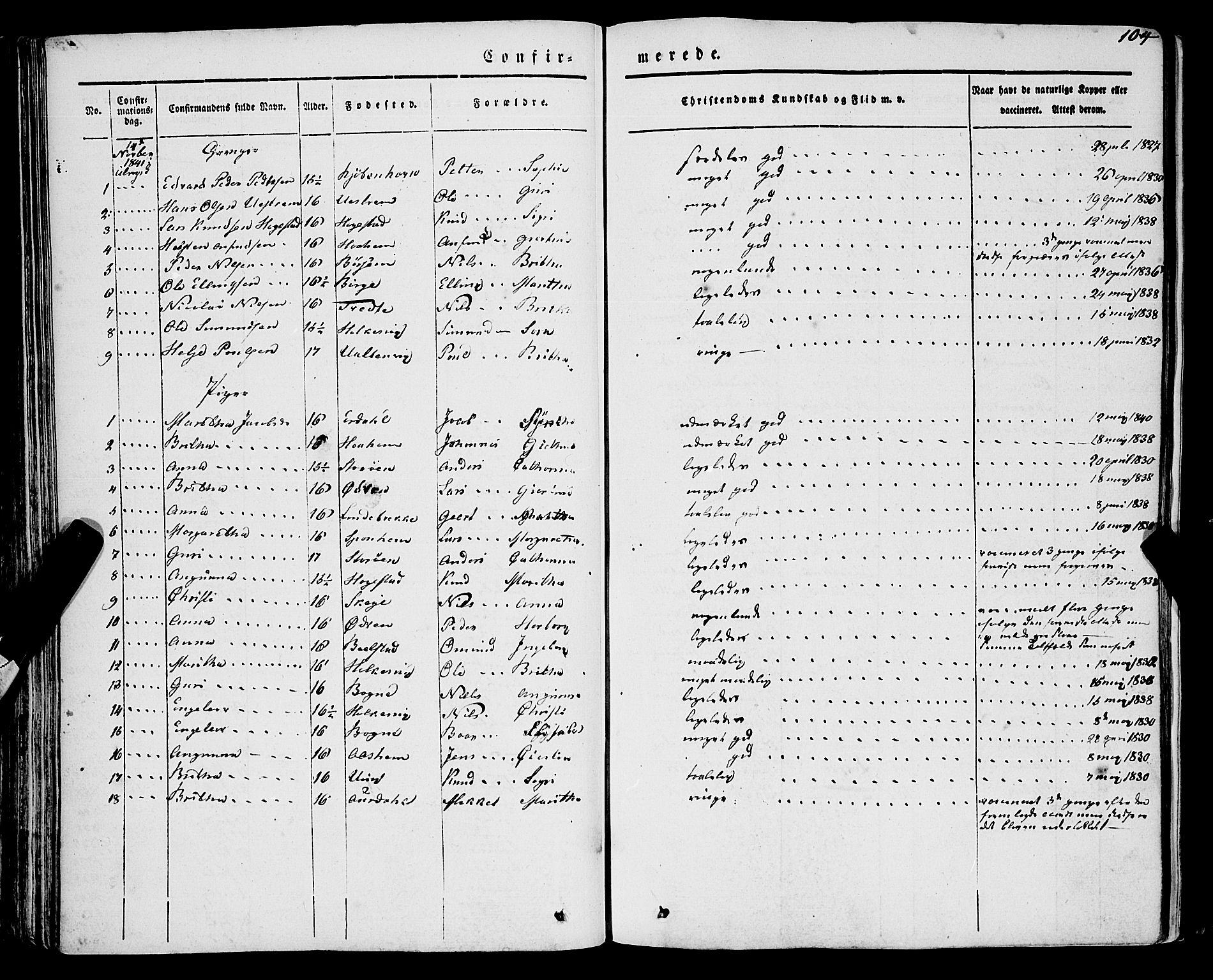 Ulvik sokneprestembete, SAB/A-78801/H/Haa: Parish register (official) no. A 12, 1839-1853, p. 104