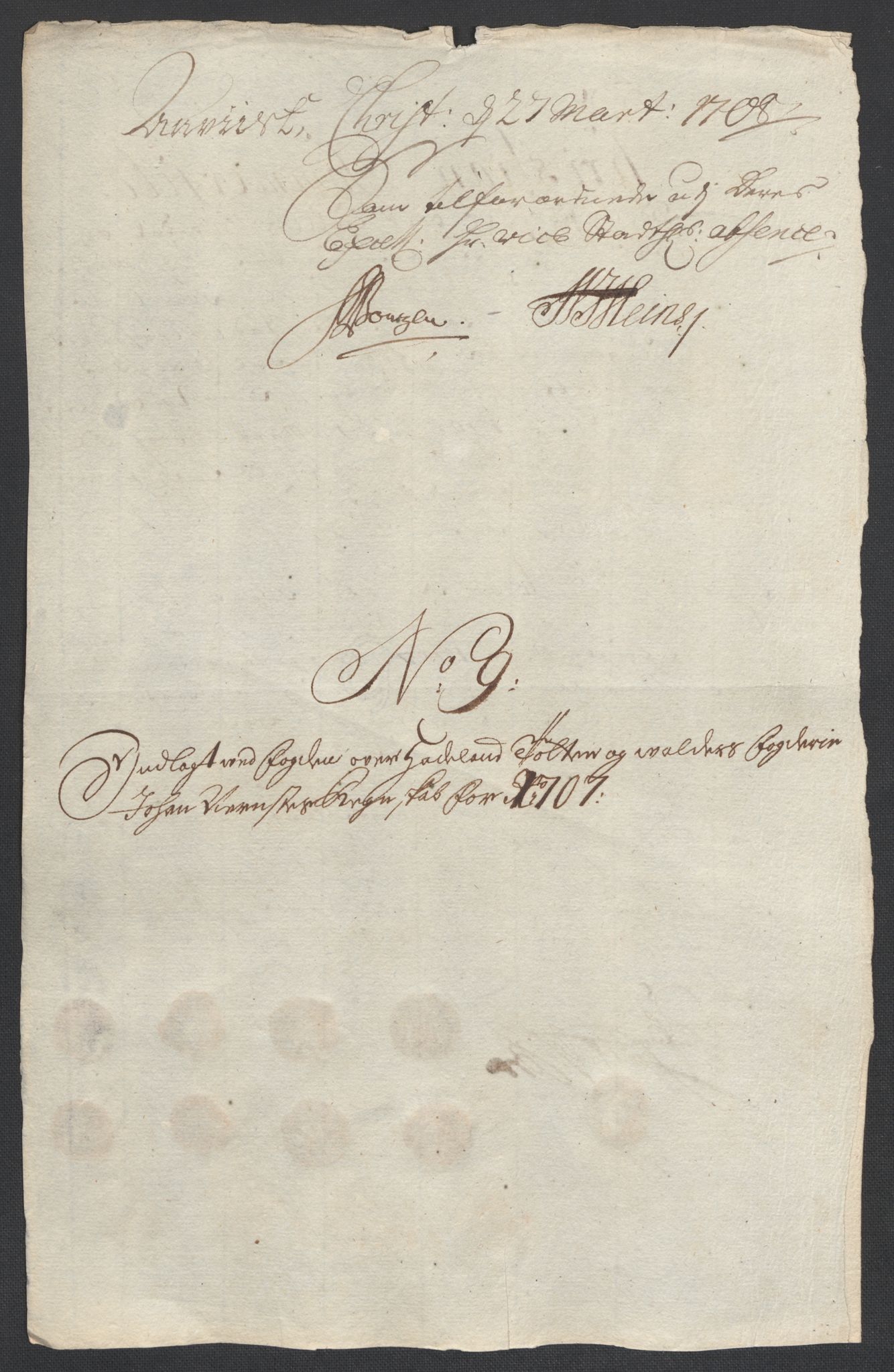 Rentekammeret inntil 1814, Reviderte regnskaper, Fogderegnskap, AV/RA-EA-4092/R18/L1305: Fogderegnskap Hadeland, Toten og Valdres, 1707-1708, p. 39