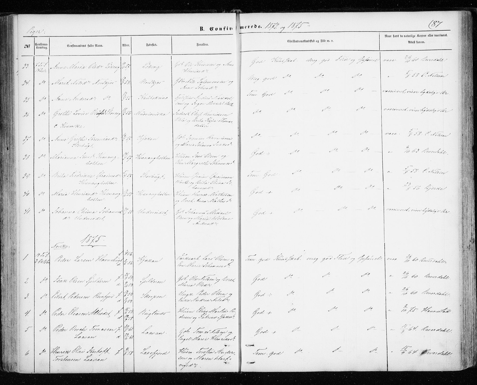 Skjervøy sokneprestkontor, SATØ/S-1300/H/Ha/Haa/L0011kirke: Parish register (official) no. 11, 1861-1877, p. 87