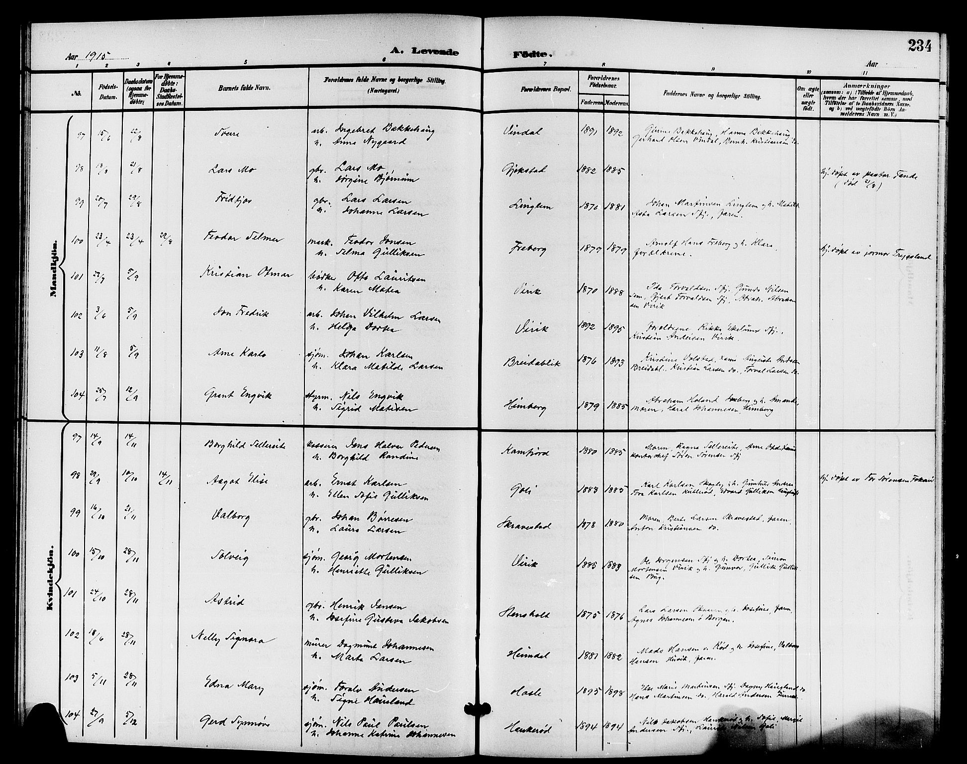Sandar kirkebøker, AV/SAKO-A-243/G/Ga/L0002: Parish register (copy) no. 2, 1900-1915, p. 234