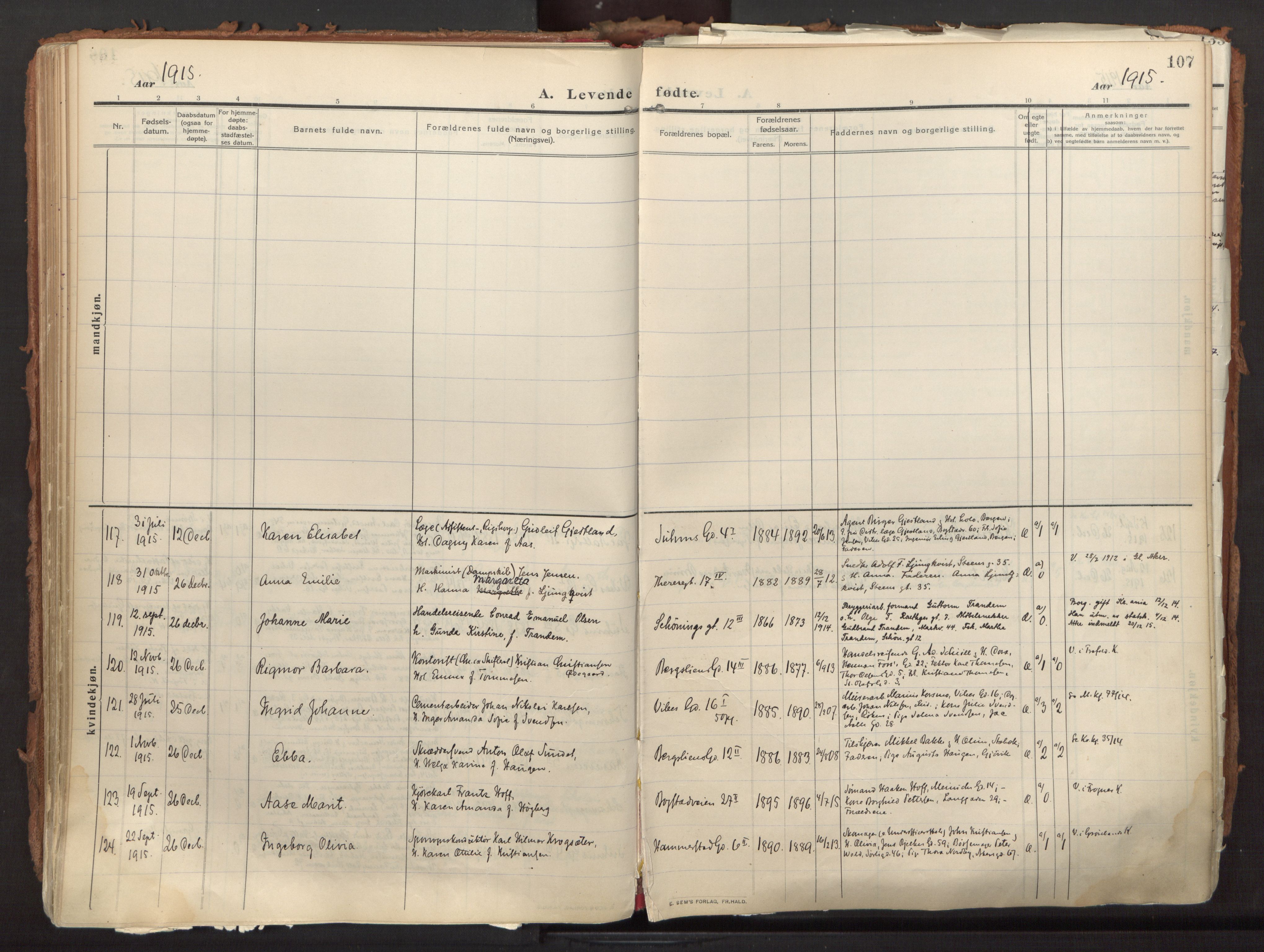 Fagerborg prestekontor Kirkebøker, AV/SAO-A-10844/F/Fa/L0005: Parish register (official) no. 5, 1909-1935, p. 107