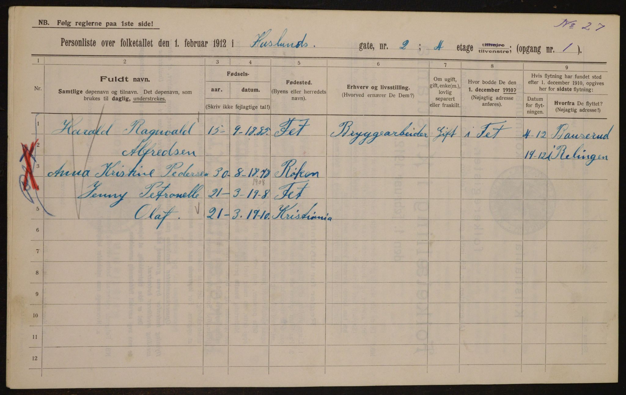 OBA, Municipal Census 1912 for Kristiania, 1912, p. 35286