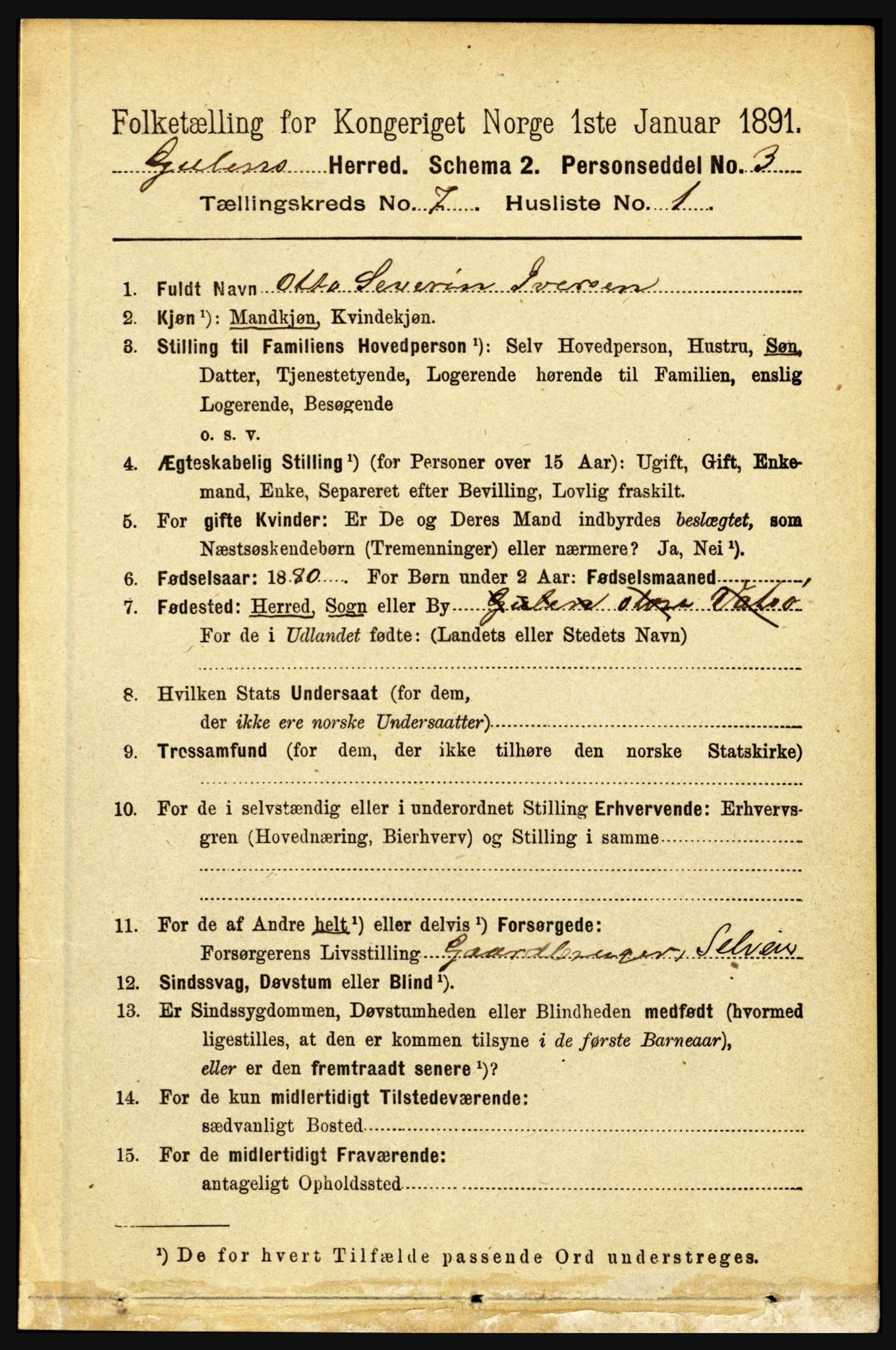 RA, 1891 census for 1411 Gulen, 1891, p. 2219