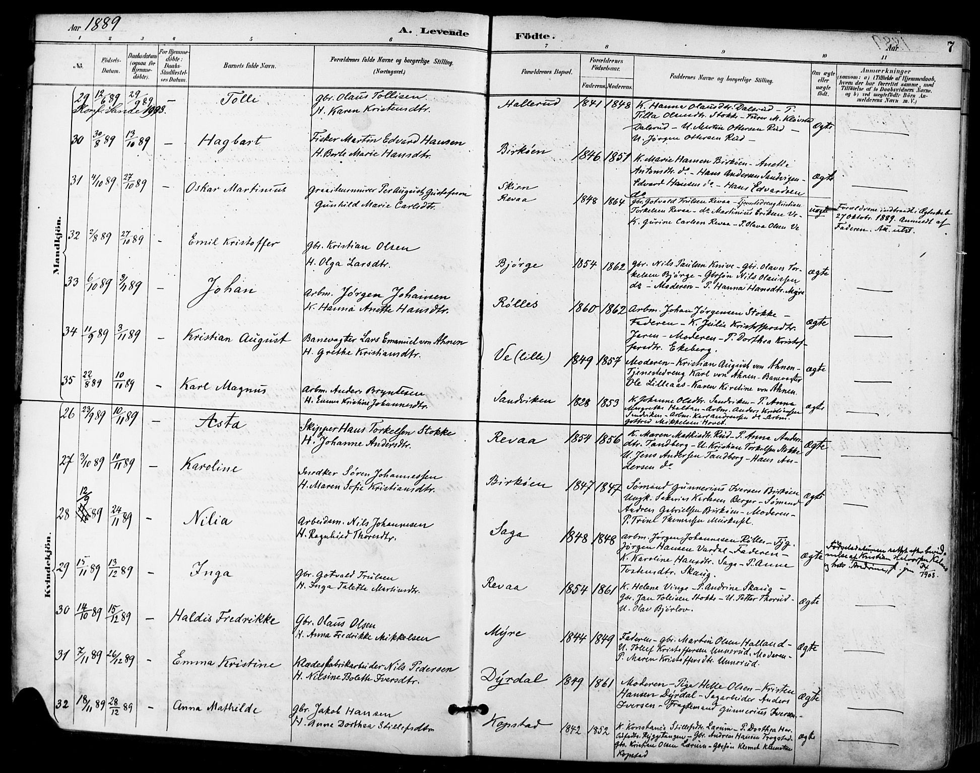 Sande Kirkebøker, AV/SAKO-A-53/F/Fa/L0007: Parish register (official) no. 7, 1888-1903, p. 7