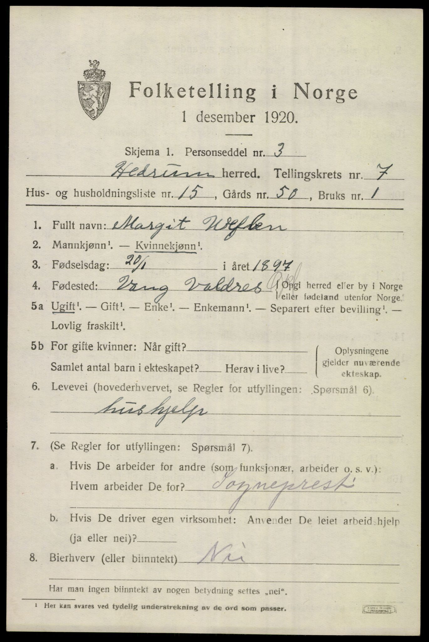 SAKO, 1920 census for Hedrum, 1920, p. 5839