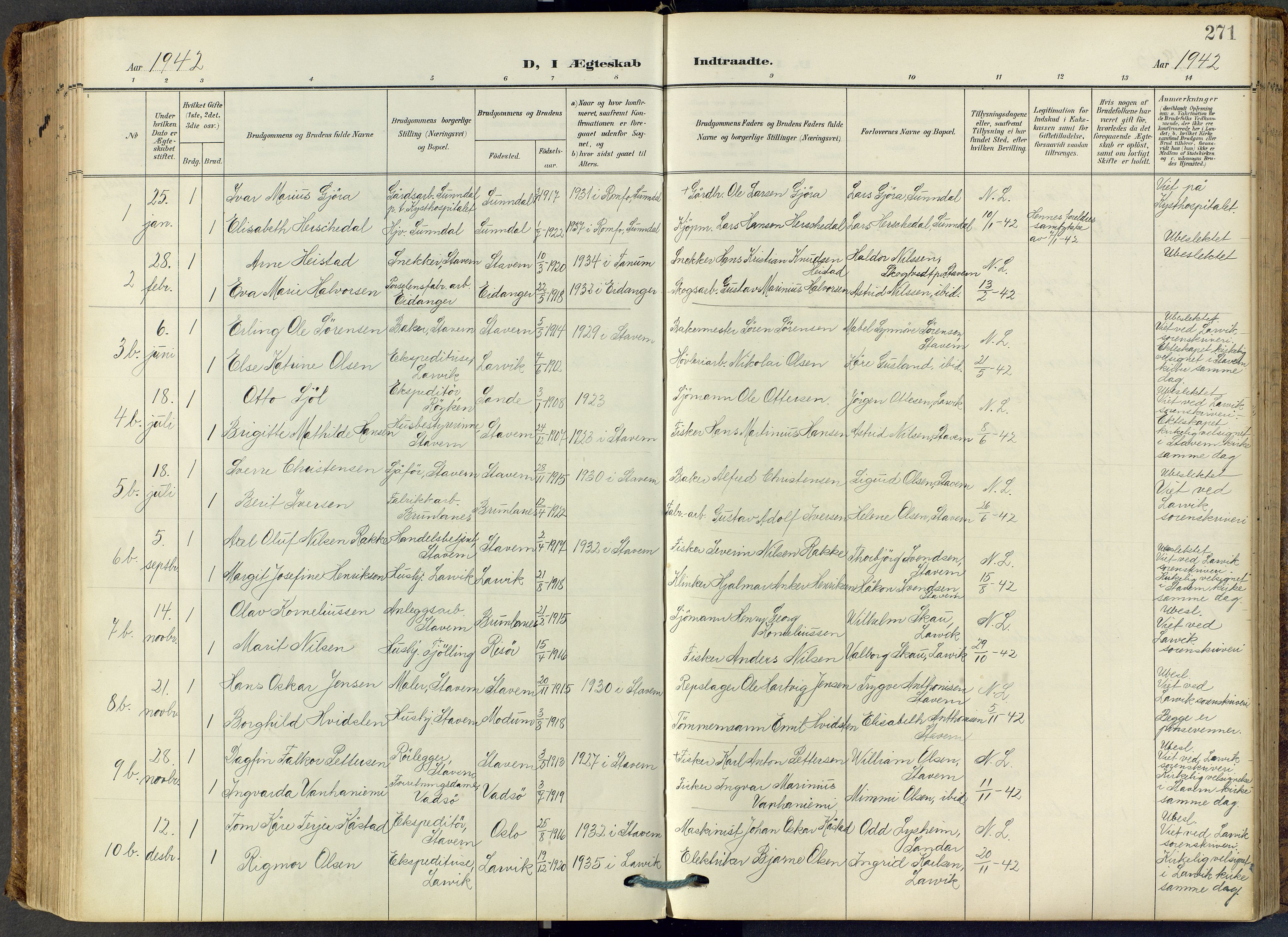 Stavern kirkebøker, SAKO/A-318/F/Fa/L0009: Parish register (official) no. 9, 1906-1955, p. 271