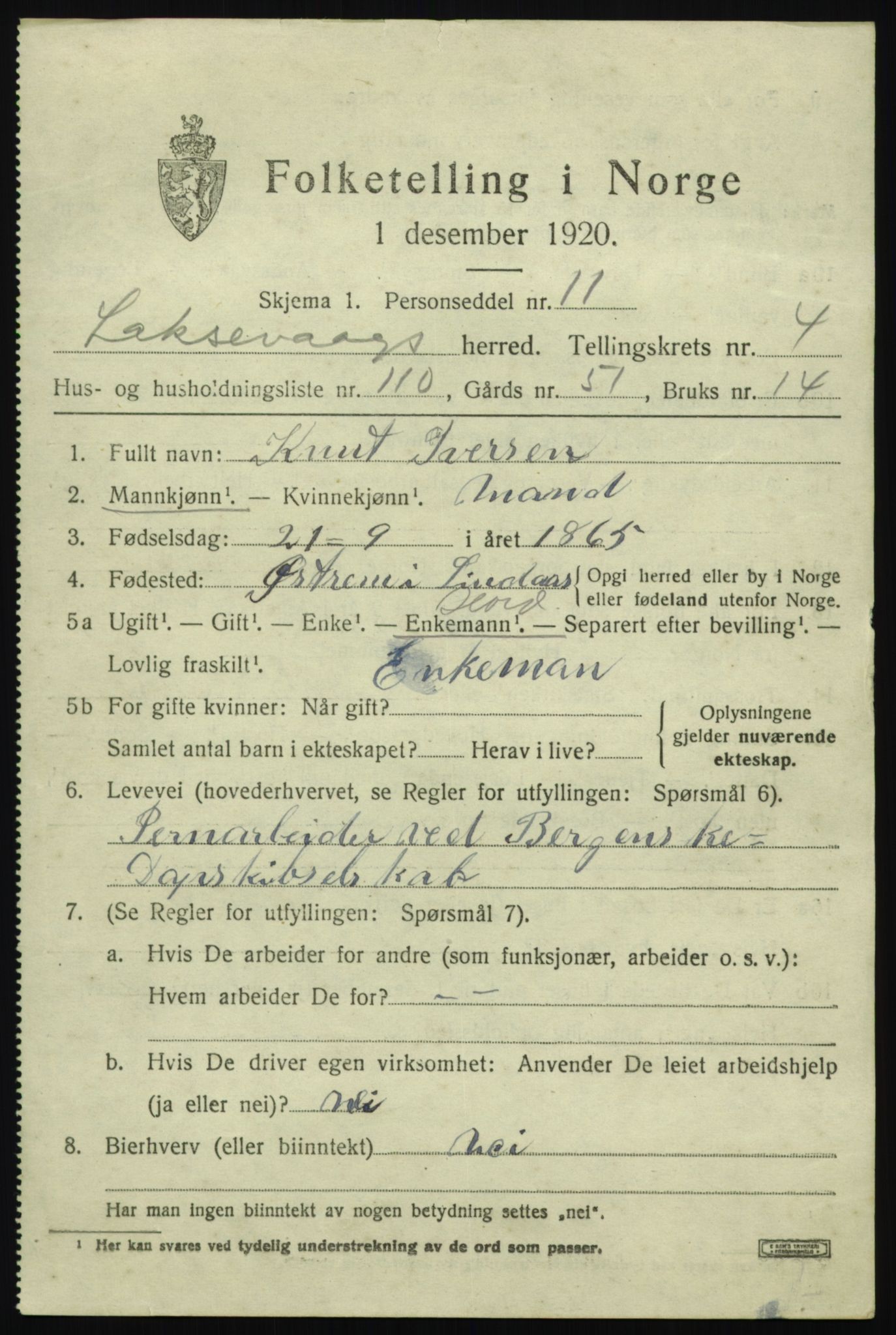 SAB, 1920 census for Laksevåg, 1920, p. 15182