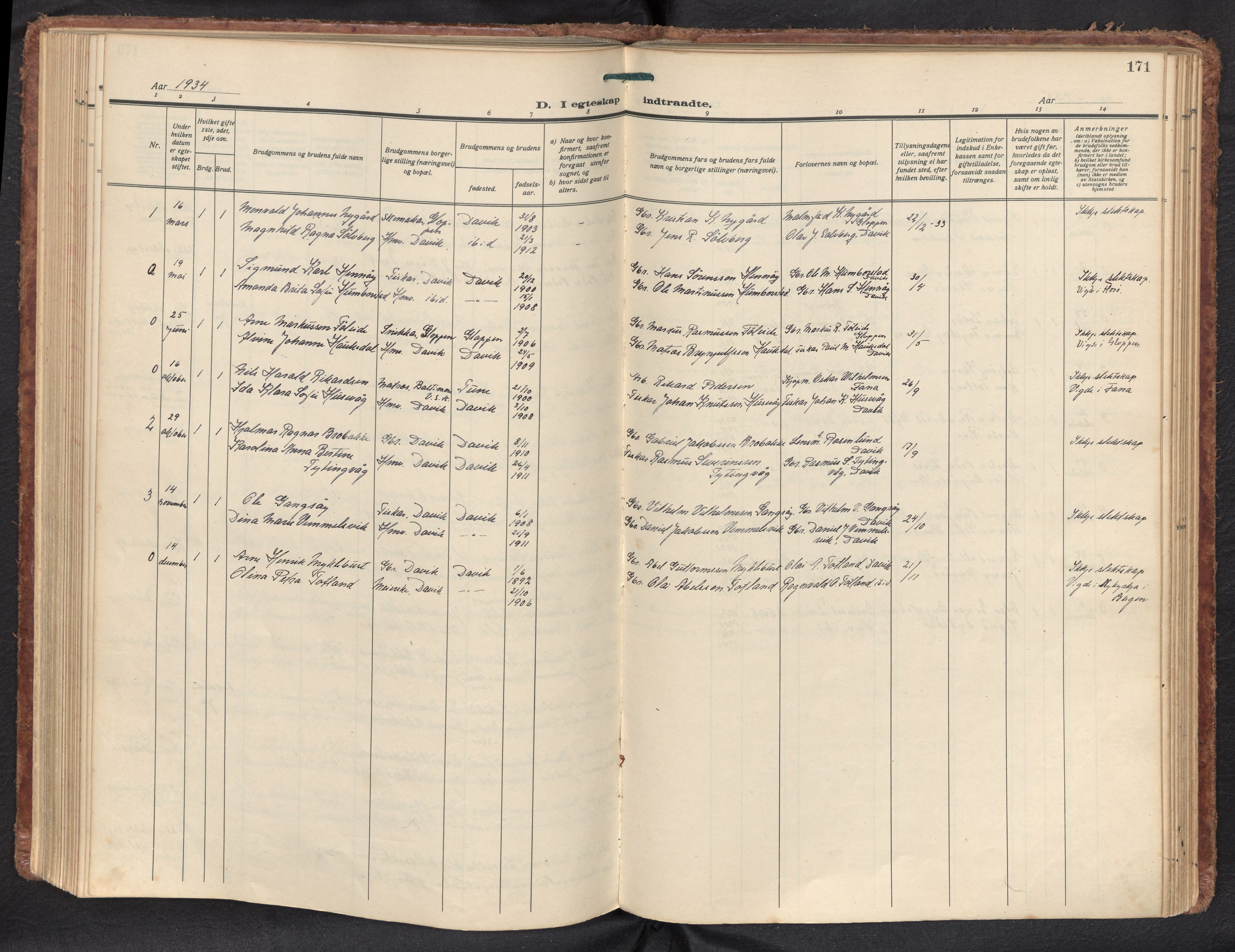 Davik sokneprestembete, AV/SAB-A-79701/H/Haa/Haad/L0003: Parish register (official) no. D 3, 1931-1952, p. 170b-171a
