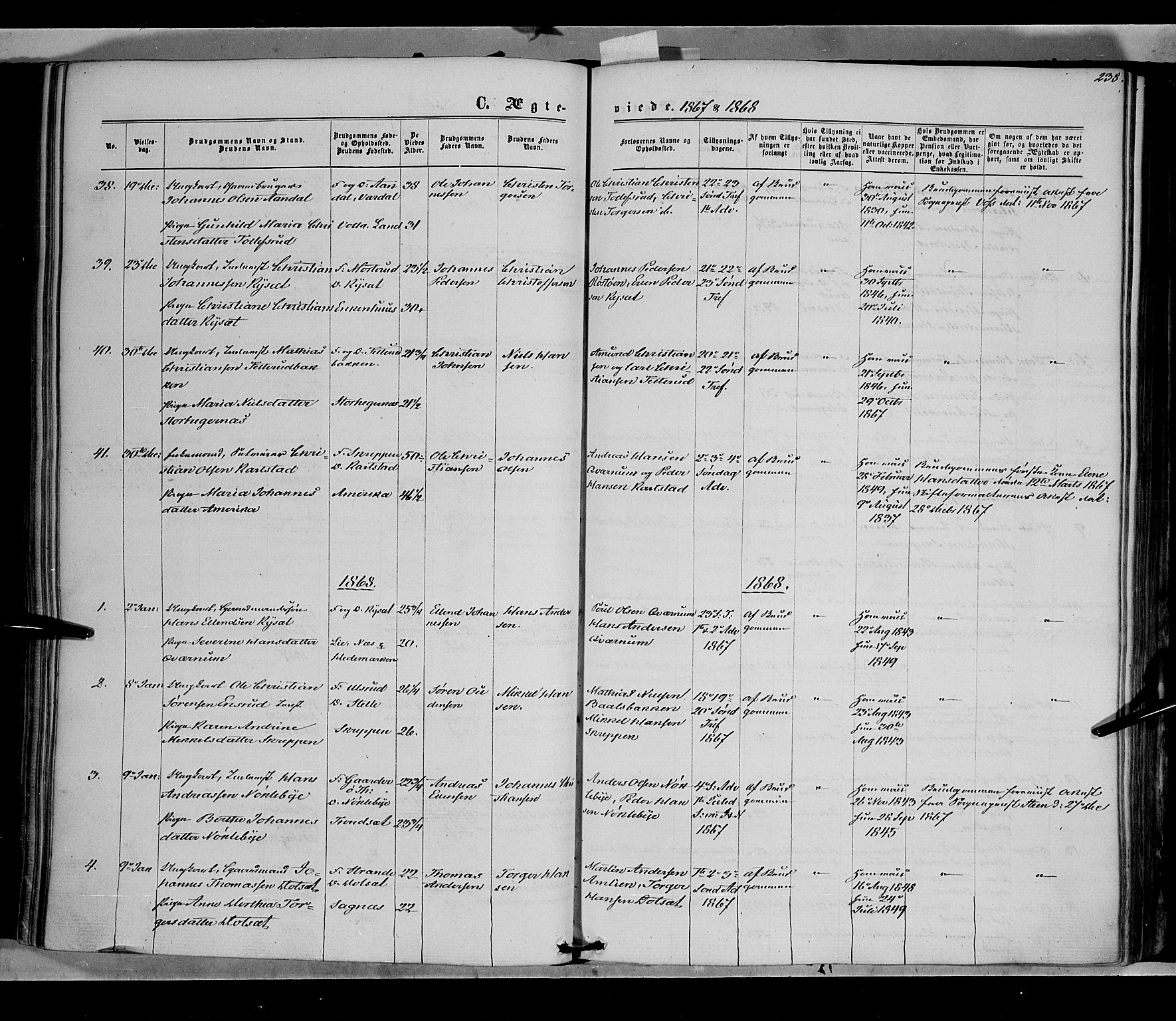 Vestre Toten prestekontor, SAH/PREST-108/H/Ha/Haa/L0007: Parish register (official) no. 7, 1862-1869, p. 238