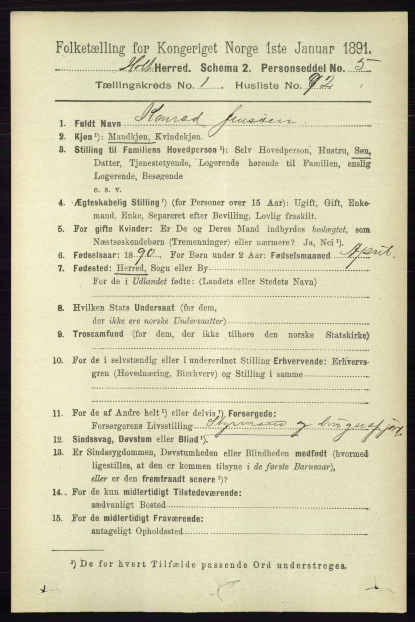 RA, 1891 census for 0914 Holt, 1891, p. 611