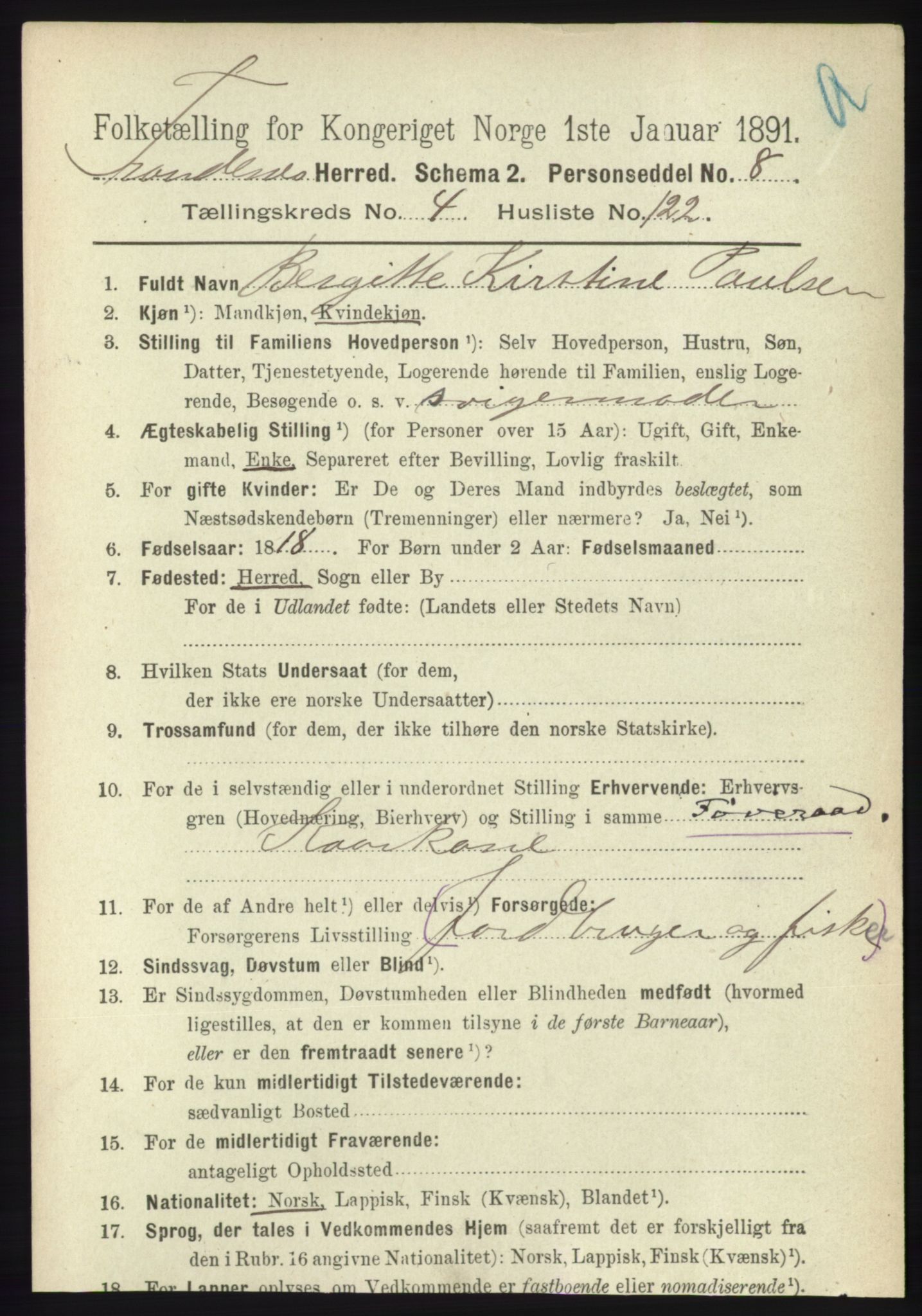 RA, 1891 census for 1914 Trondenes, 1891, p. 2693