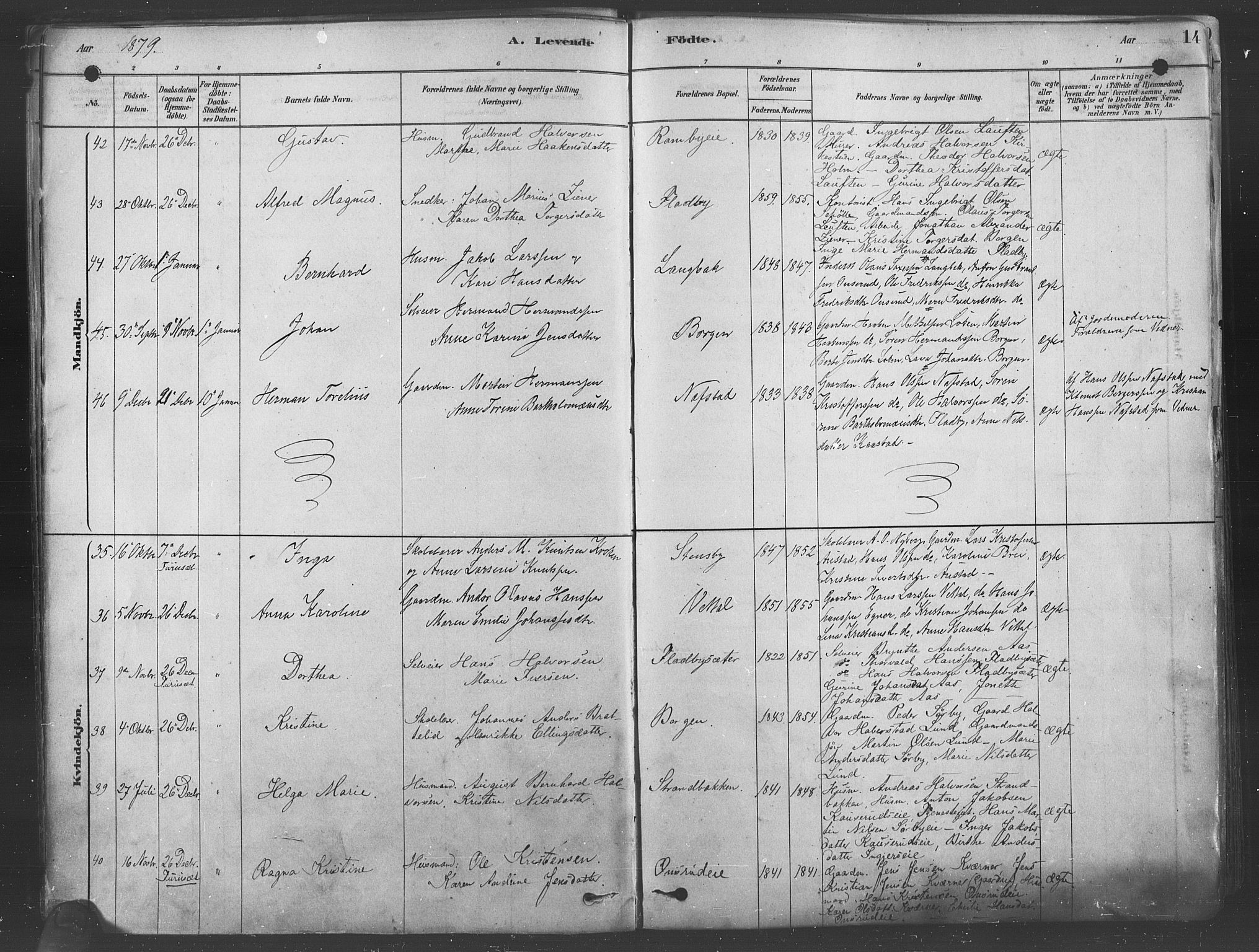 Ullensaker prestekontor Kirkebøker, AV/SAO-A-10236a/F/Fa/L0019: Parish register (official) no. I 19, 1878-1891, p. 14