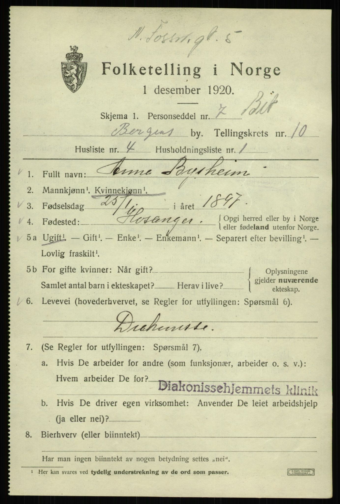SAB, 1920 census for Bergen, 1920, p. 71379