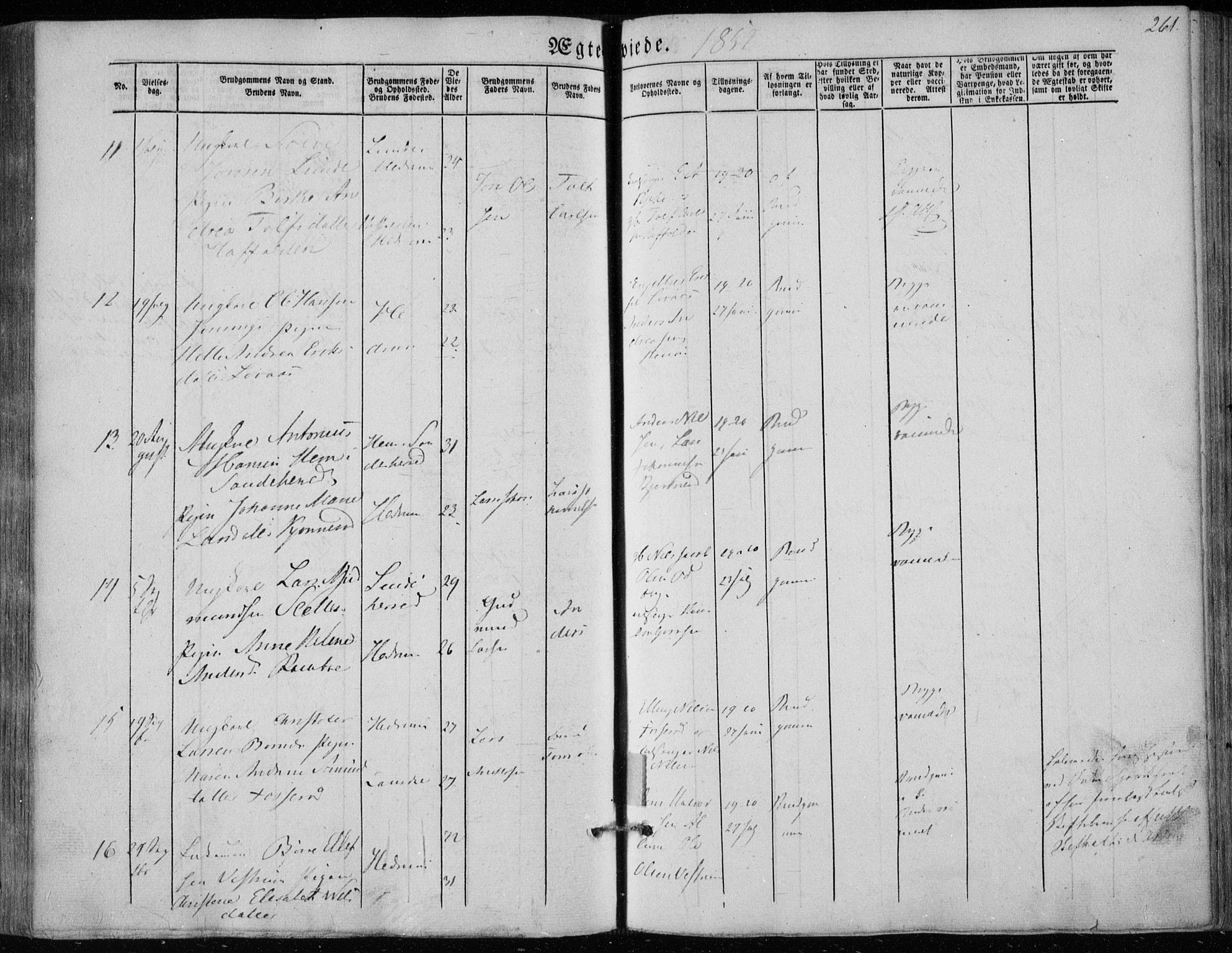 Hedrum kirkebøker, SAKO/A-344/F/Fa/L0006: Parish register (official) no. I 6, 1849-1857, p. 261