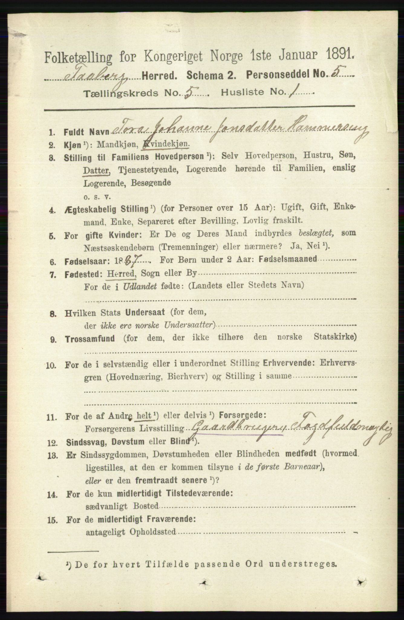 RA, 1891 census for 0524 Fåberg, 1891, p. 1644