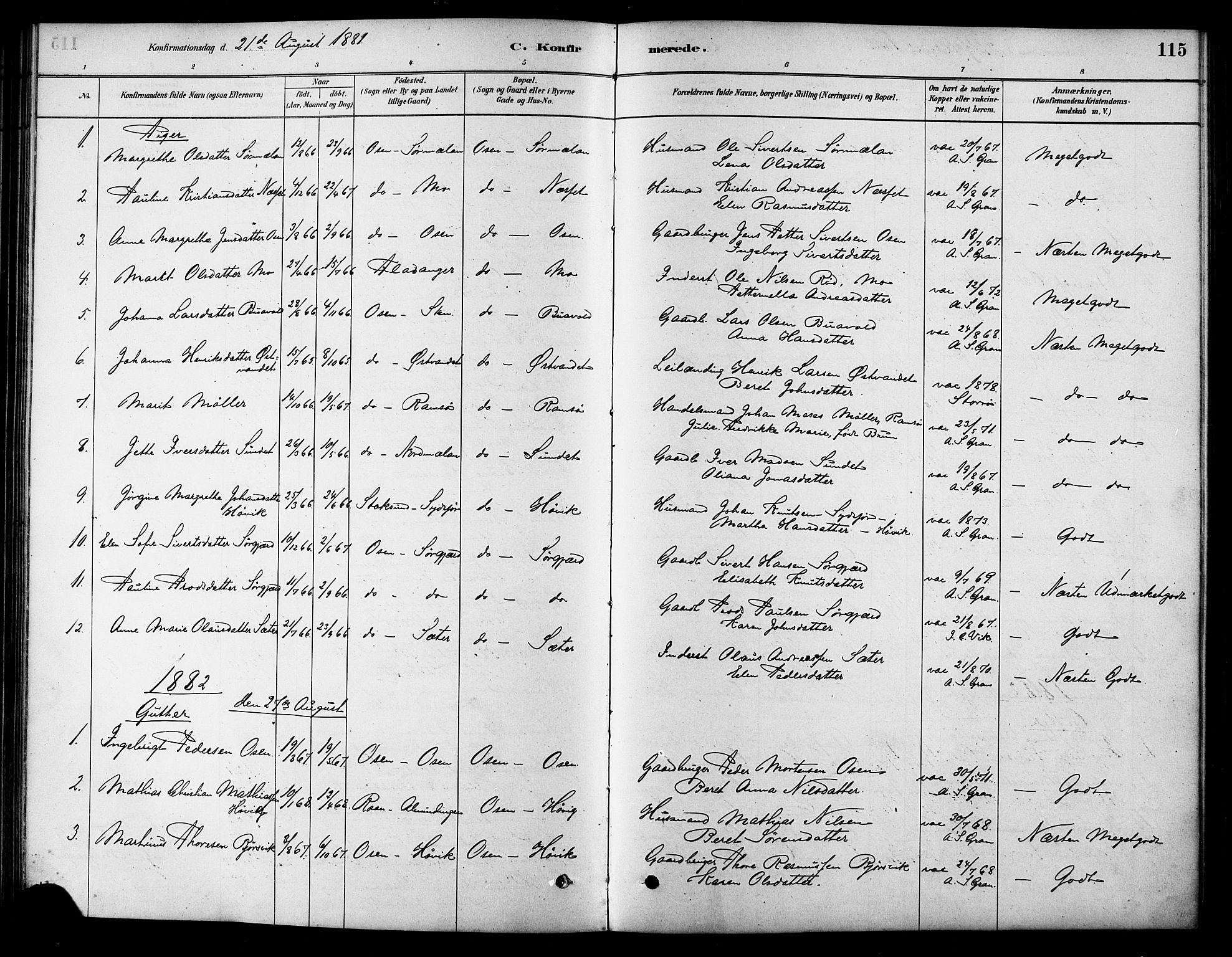 Ministerialprotokoller, klokkerbøker og fødselsregistre - Sør-Trøndelag, SAT/A-1456/658/L0722: Parish register (official) no. 658A01, 1879-1896, p. 115