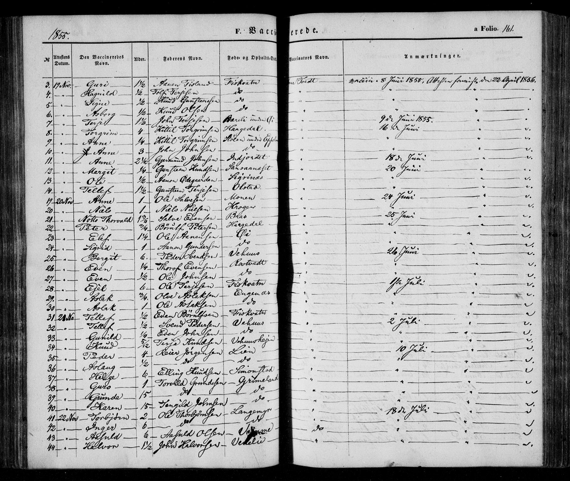 Åmli sokneprestkontor, AV/SAK-1111-0050/F/Fa/Fac/L0008: Parish register (official) no. A 8, 1852-1869, p. 161