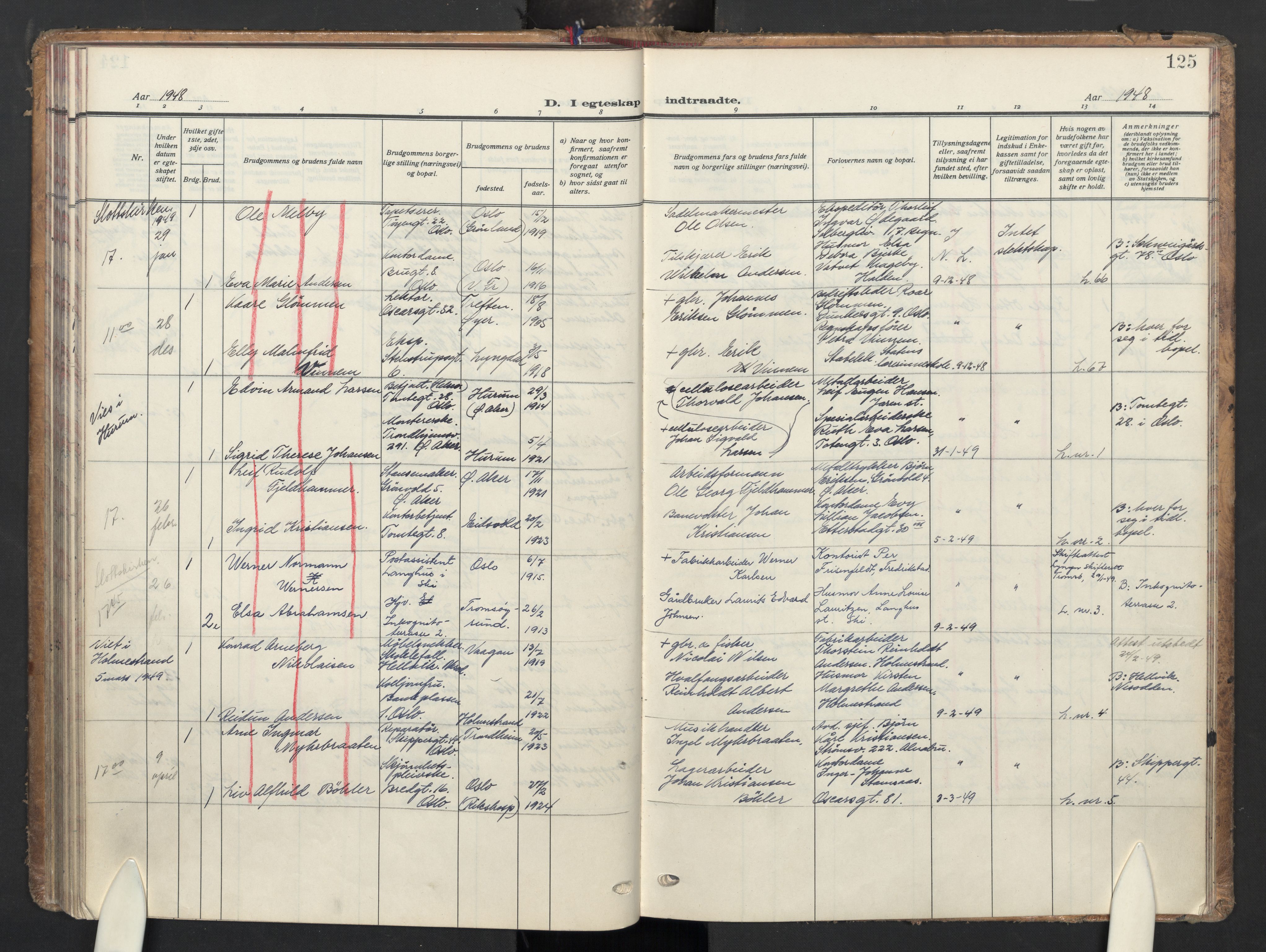 Oslo domkirke Kirkebøker, AV/SAO-A-10752/G/Ga/L0007: Parish register (copy) no. 7, 1937-1951, p. 125