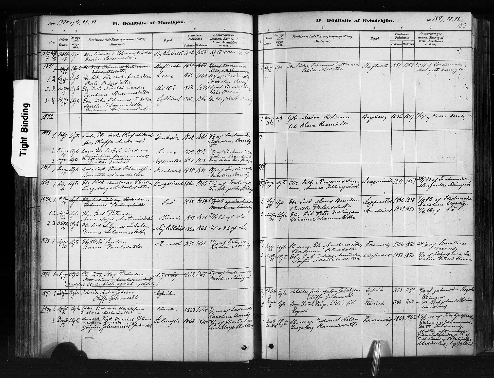 Ministerialprotokoller, klokkerbøker og fødselsregistre - Møre og Romsdal, SAT/A-1454/507/L0073: Parish register (official) no. 507A08, 1878-1904, p. 153