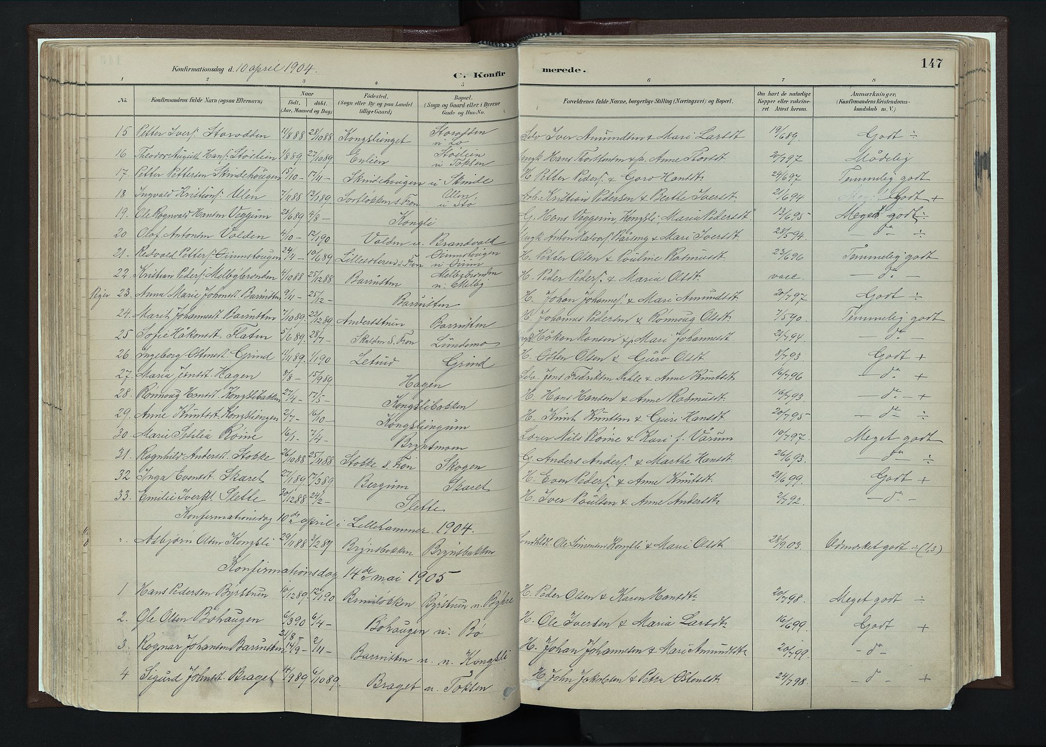 Nord-Fron prestekontor, SAH/PREST-080/H/Ha/Haa/L0004: Parish register (official) no. 4, 1884-1914, p. 147