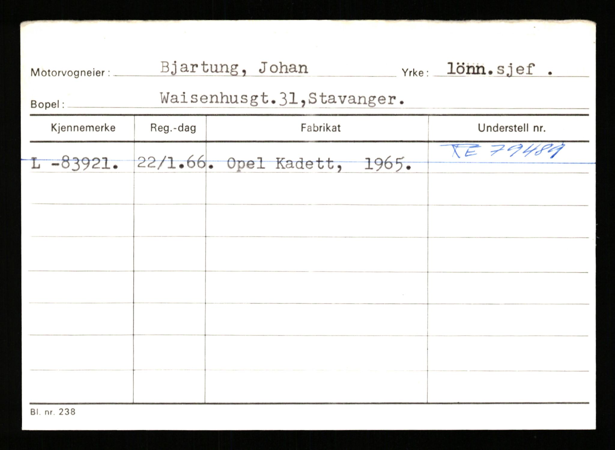 Stavanger trafikkstasjon, SAST/A-101942/0/H/L0003: Bergeland - Bjørns, 1930-1971, p. 1575