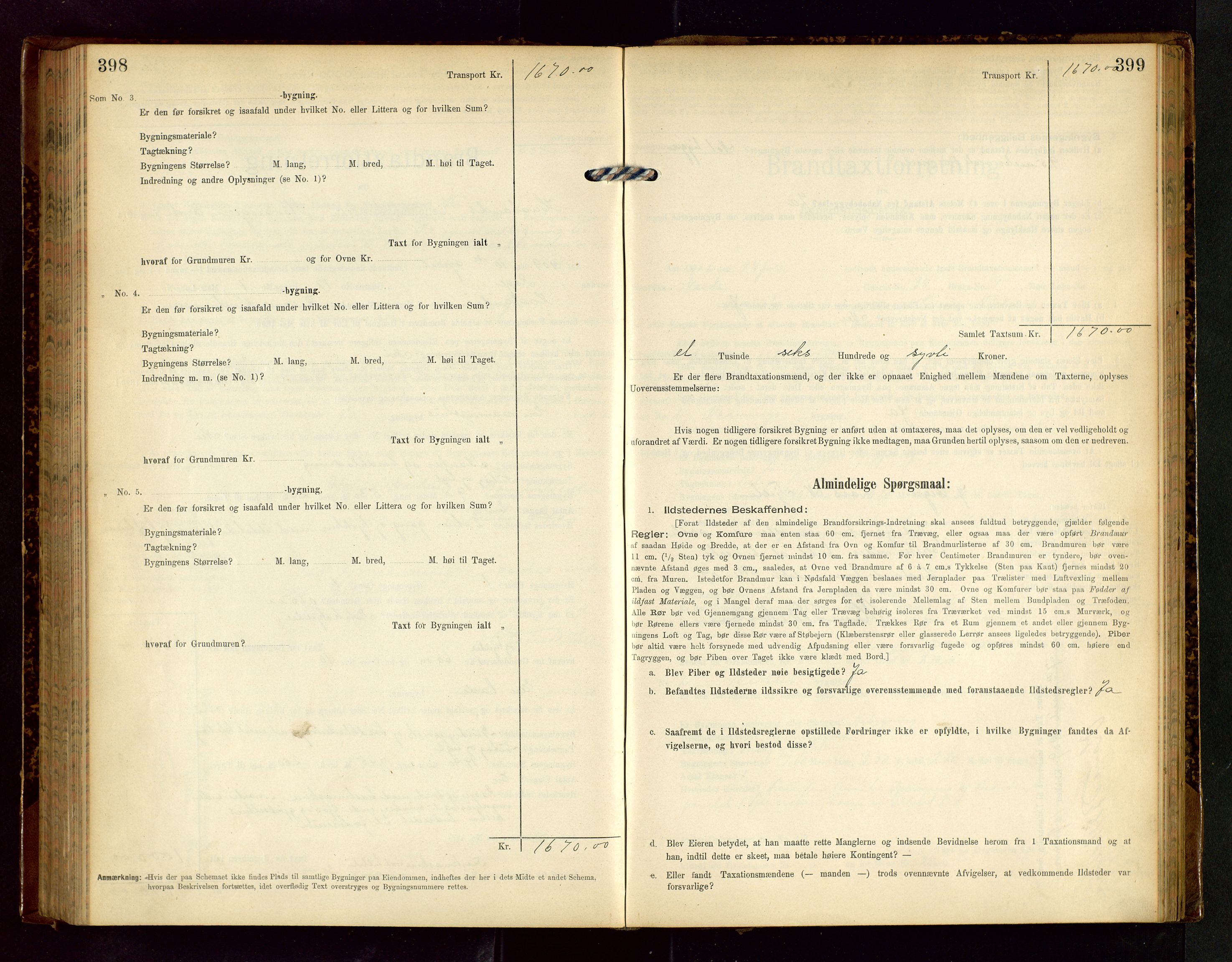 Håland lensmannskontor, SAST/A-100100/Gob/L0002: Branntakstprotokoll - skjematakst. Register i boken., 1902-1906, p. 398-399