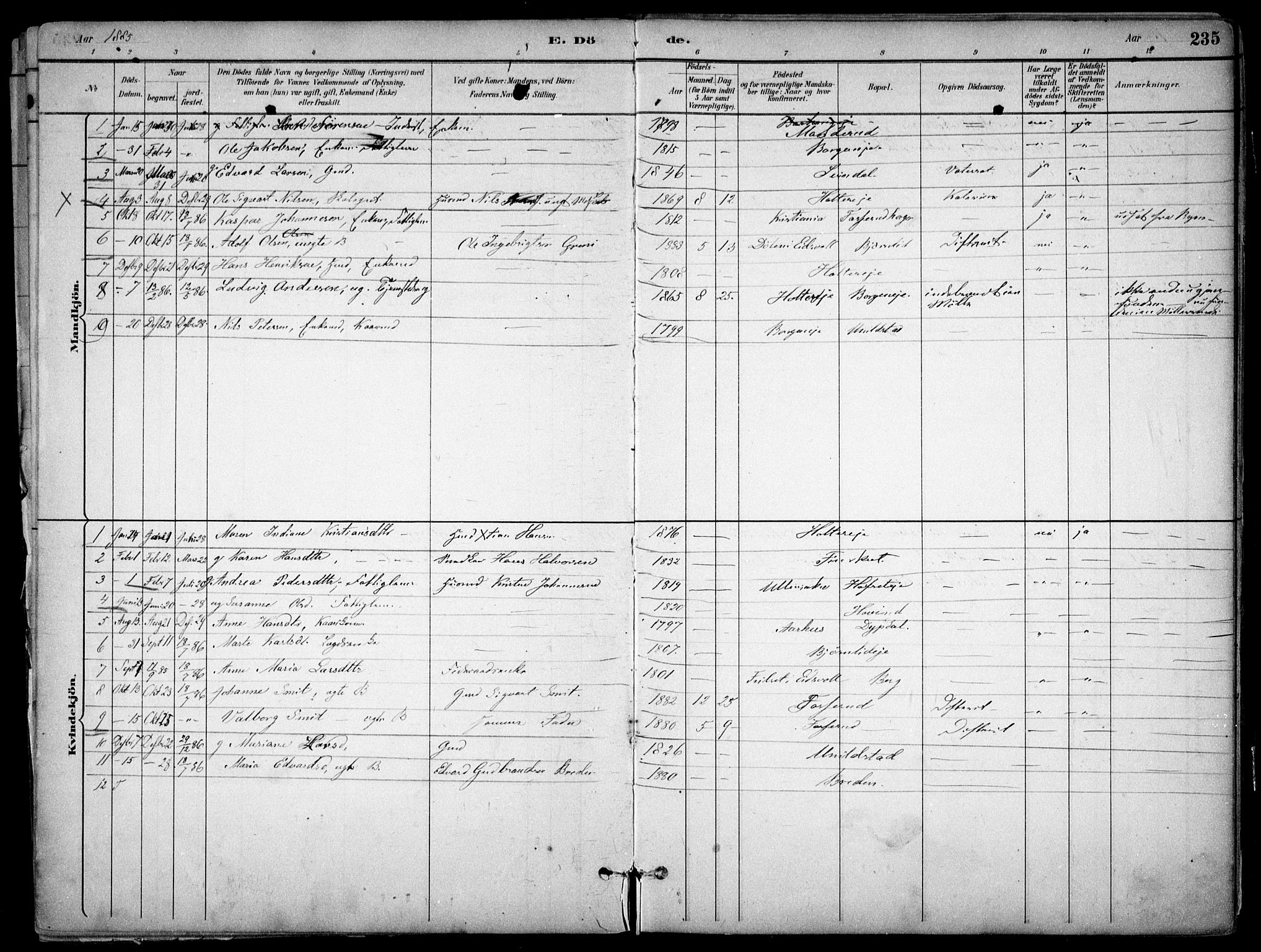 Nes prestekontor Kirkebøker, AV/SAO-A-10410/F/Fb/L0002: Parish register (official) no. II 2, 1883-1918, p. 235