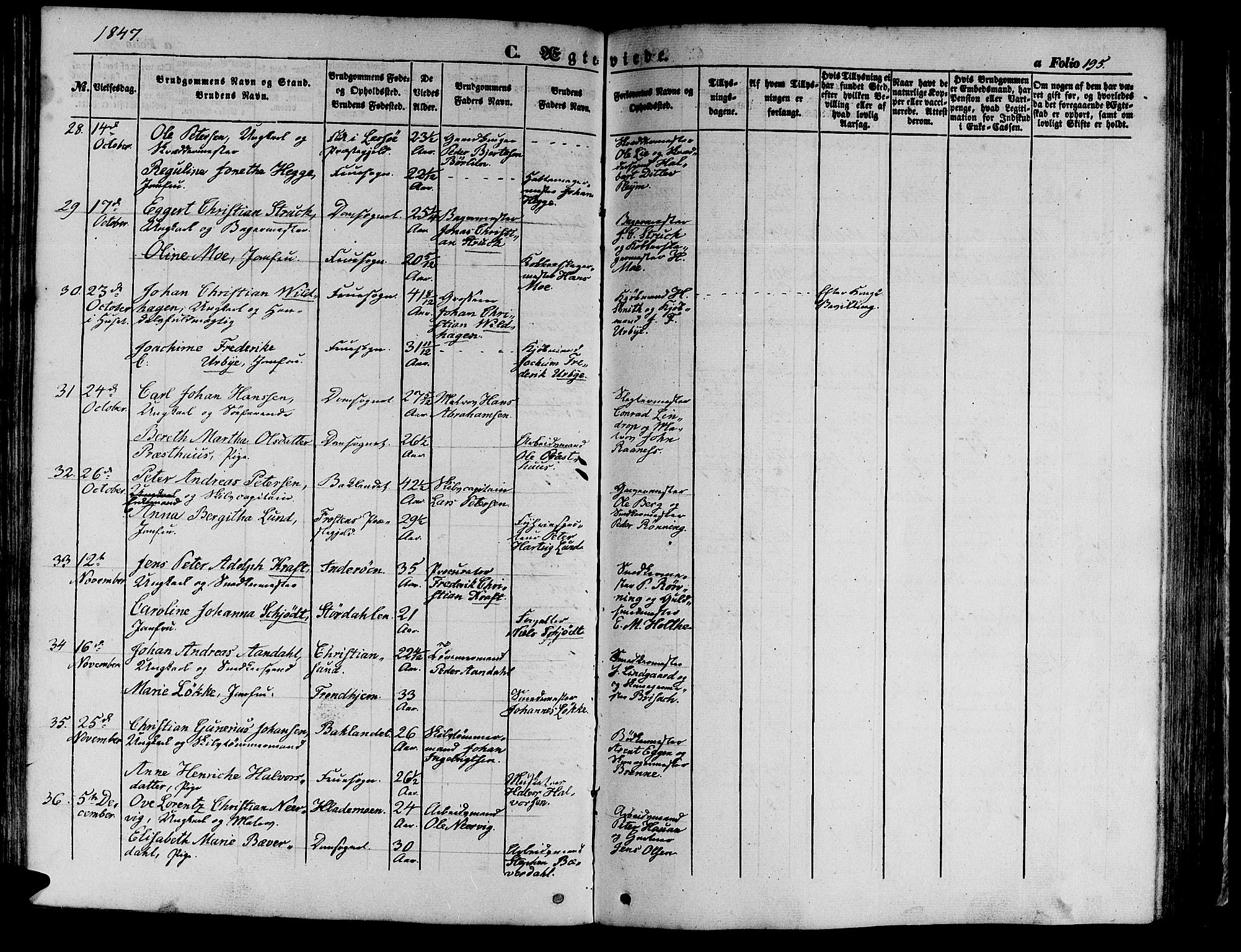 Ministerialprotokoller, klokkerbøker og fødselsregistre - Sør-Trøndelag, SAT/A-1456/602/L0137: Parish register (copy) no. 602C05, 1846-1856, p. 195