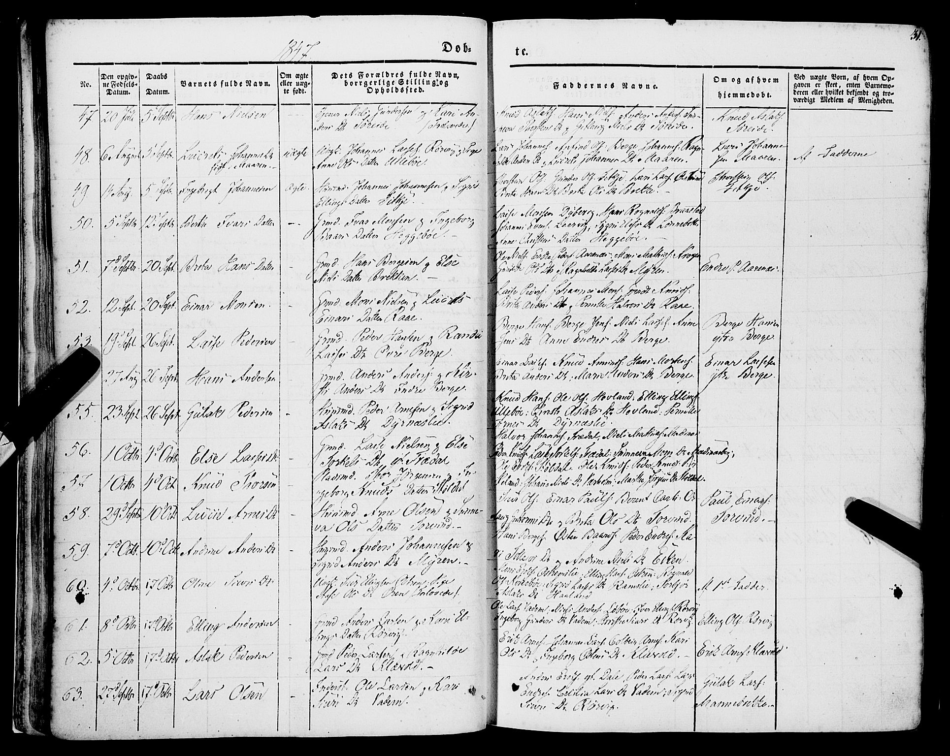 Lavik sokneprestembete, AV/SAB-A-80901: Parish register (official) no. A 3, 1843-1863, p. 31