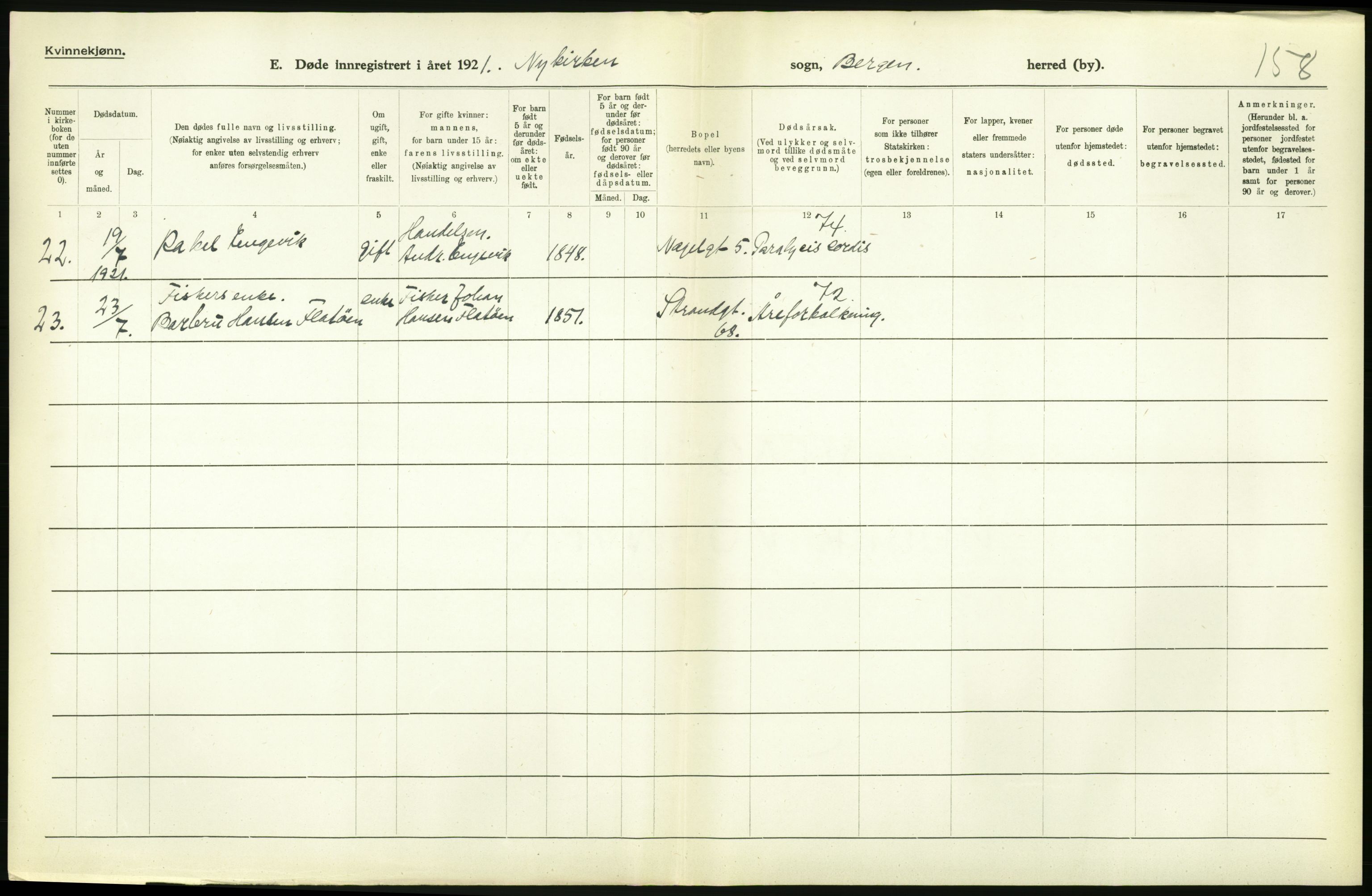 Statistisk sentralbyrå, Sosiodemografiske emner, Befolkning, RA/S-2228/D/Df/Dfc/Dfca/L0036: Bergen: Døde., 1921, p. 280