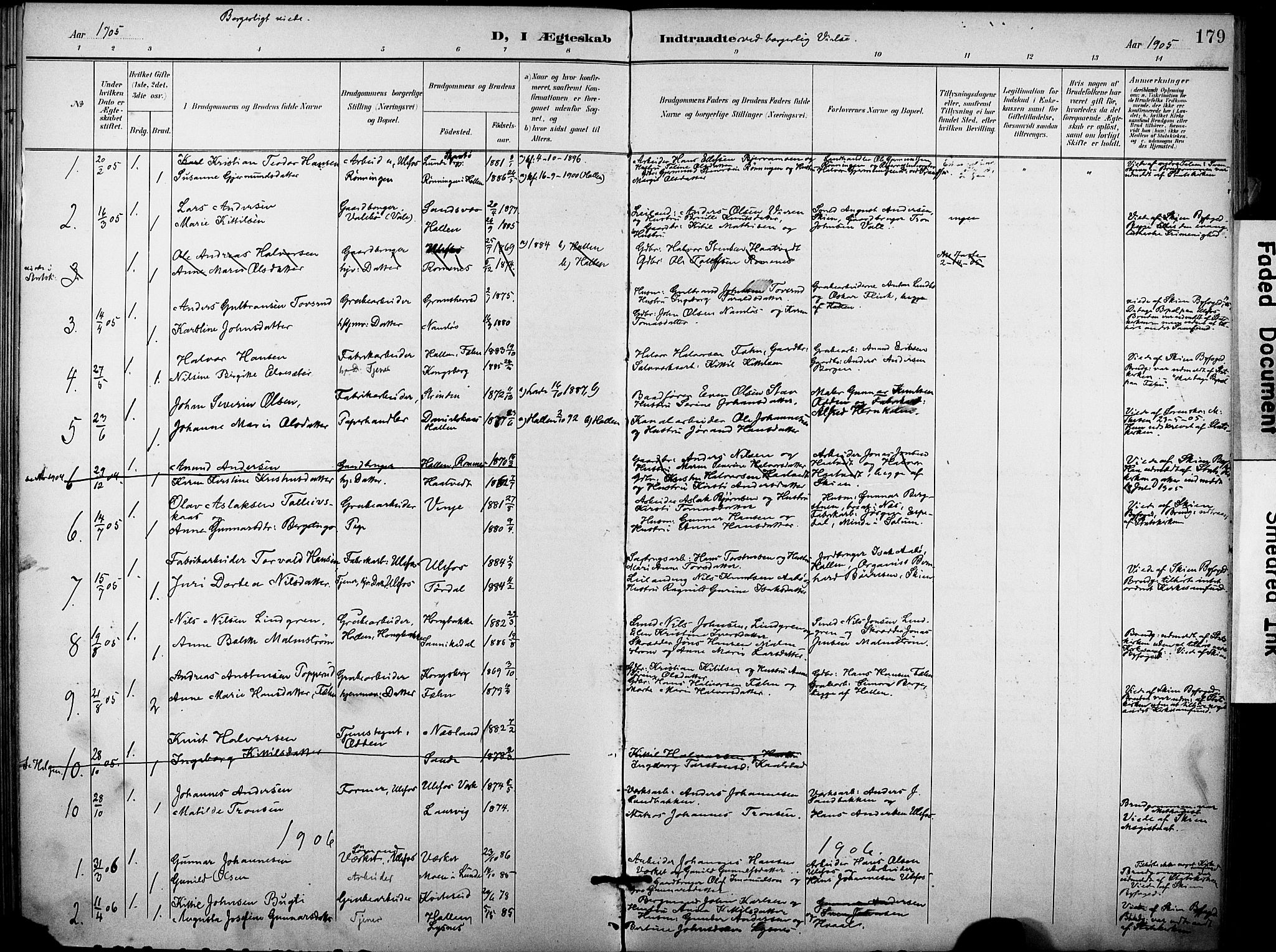 Holla kirkebøker, SAKO/A-272/F/Fa/L0010: Parish register (official) no. 10, 1897-1907, p. 179