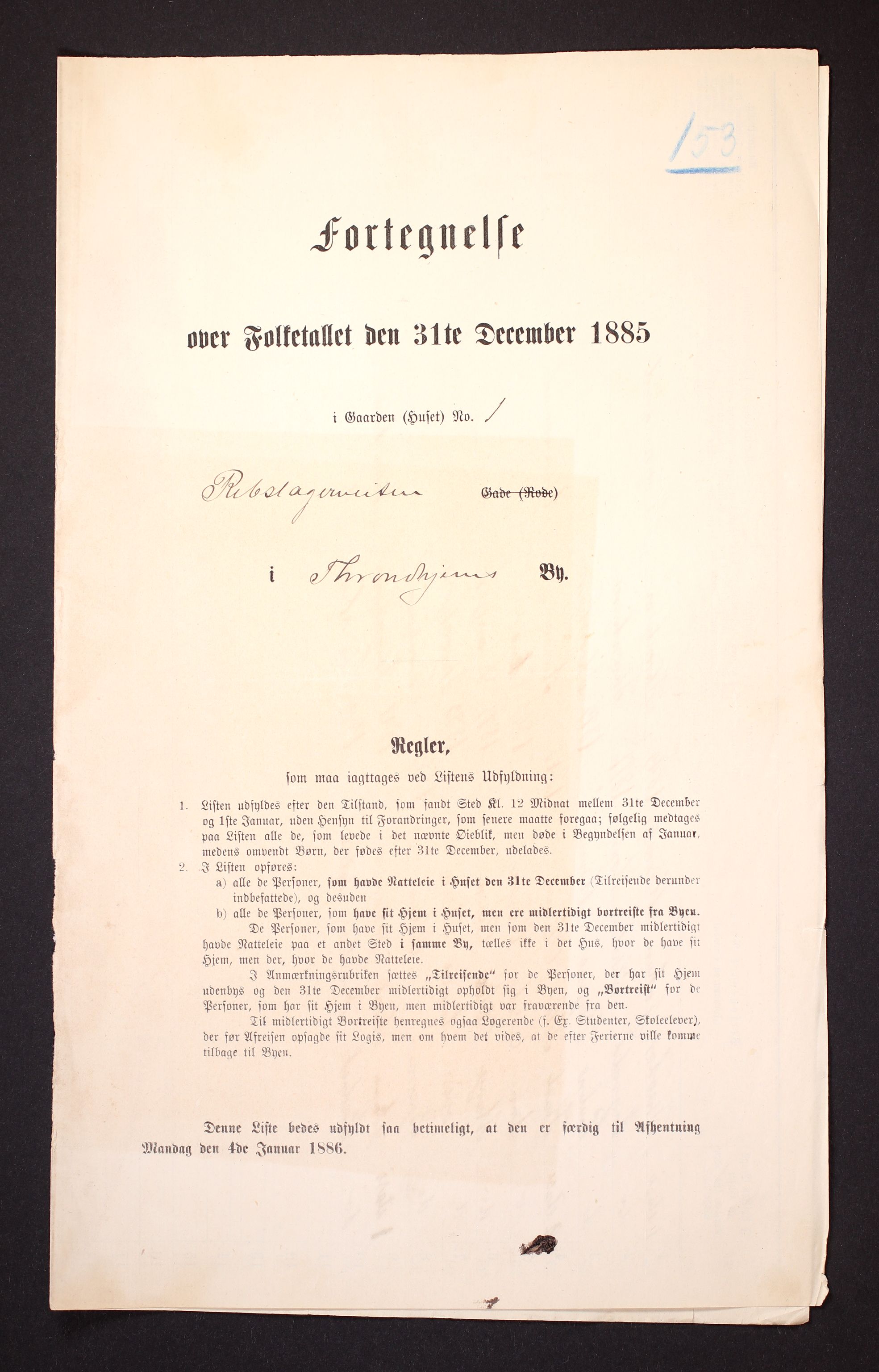 SAT, 1885 census for 1601 Trondheim, 1885, p. 1931