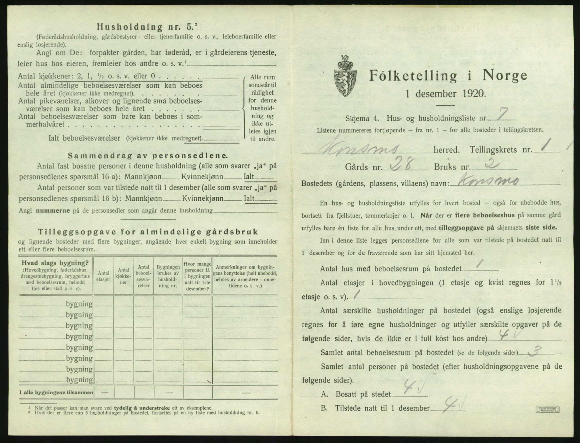 SAK, 1920 census for Konsmo, 1920, p. 46