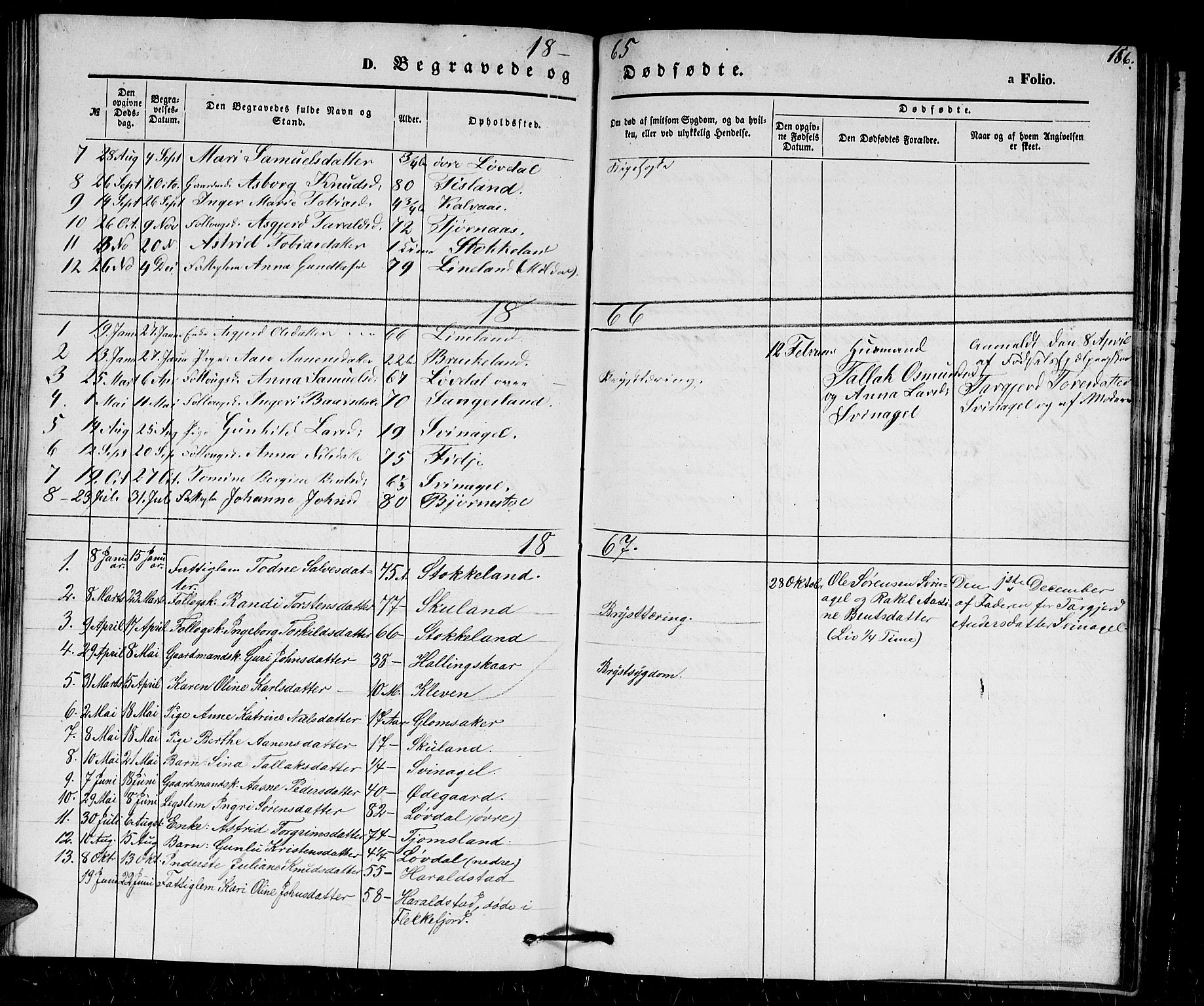 Holum sokneprestkontor, SAK/1111-0022/F/Fb/Fbb/L0002: Parish register (copy) no. B 2, 1847-1874, p. 186