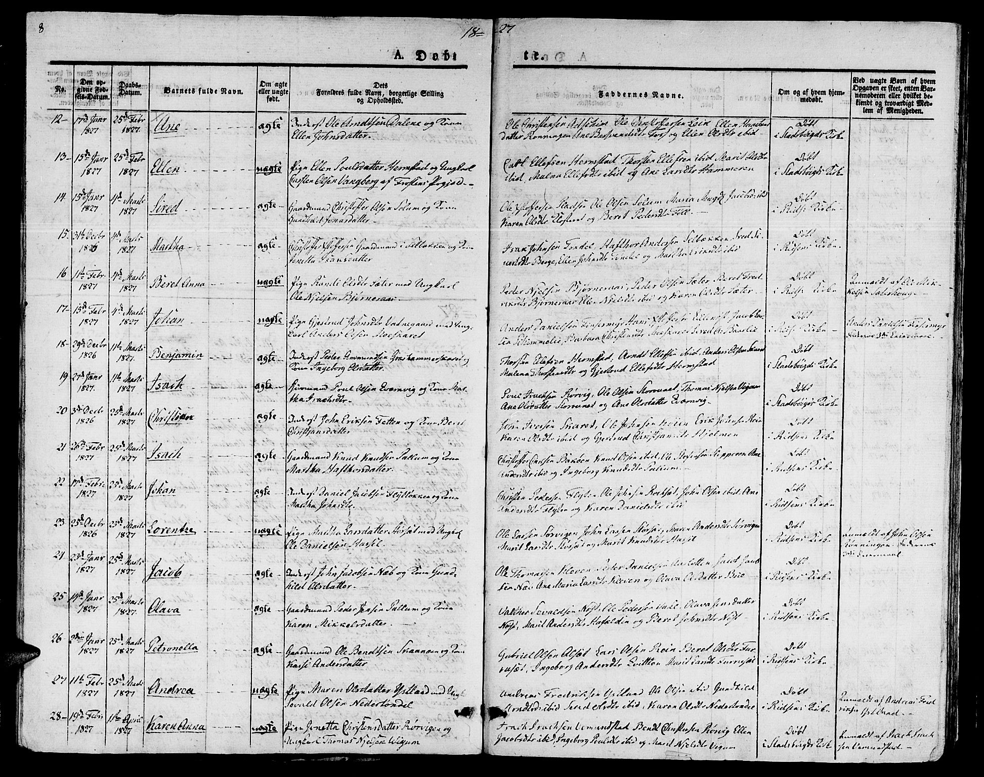Ministerialprotokoller, klokkerbøker og fødselsregistre - Sør-Trøndelag, SAT/A-1456/646/L0609: Parish register (official) no. 646A07, 1826-1838, p. 8