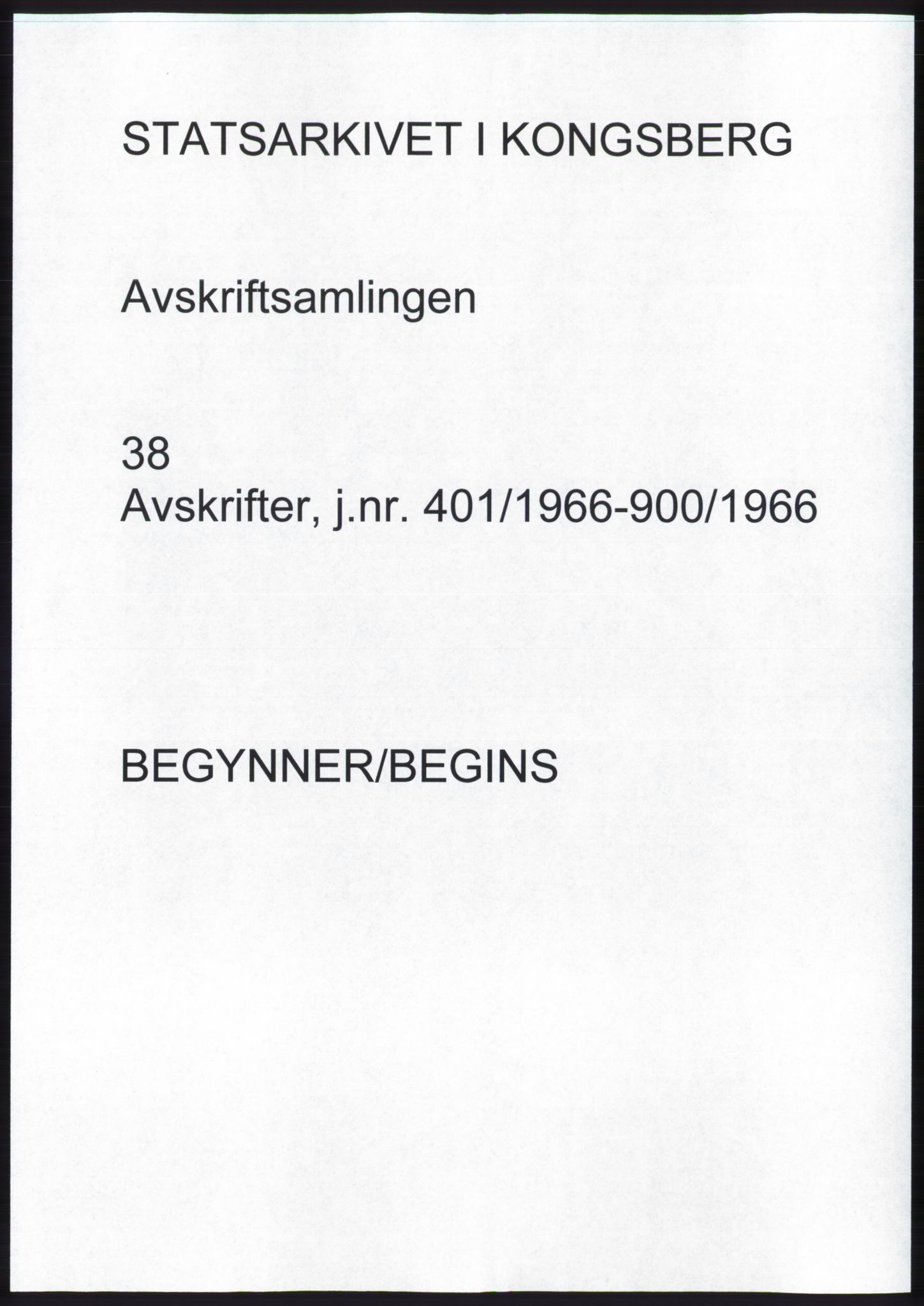 Statsarkivet i Kongsberg, SAKO/A-0001, 1966, p. 1