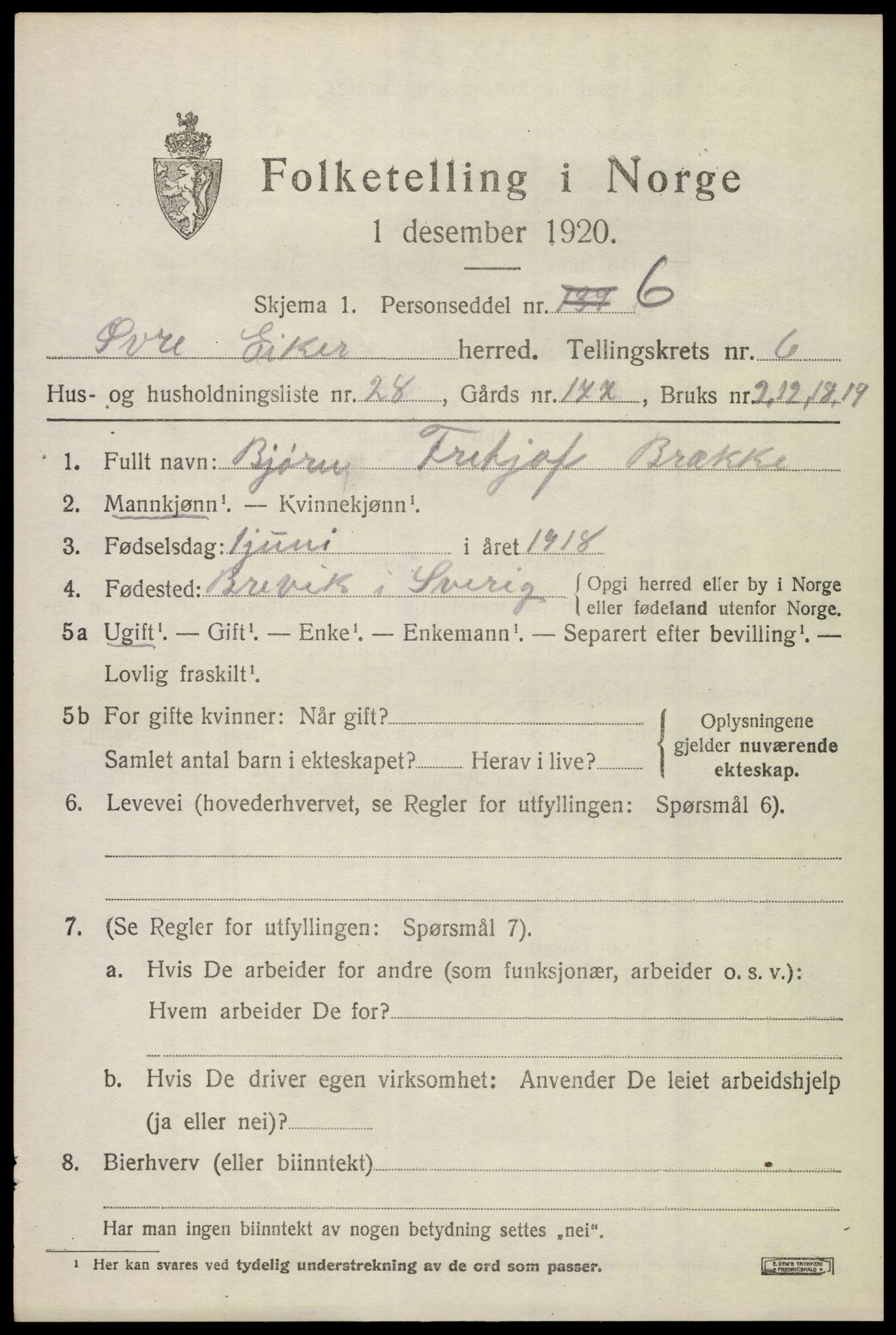 SAKO, 1920 census for Øvre Eiker, 1920, p. 13048